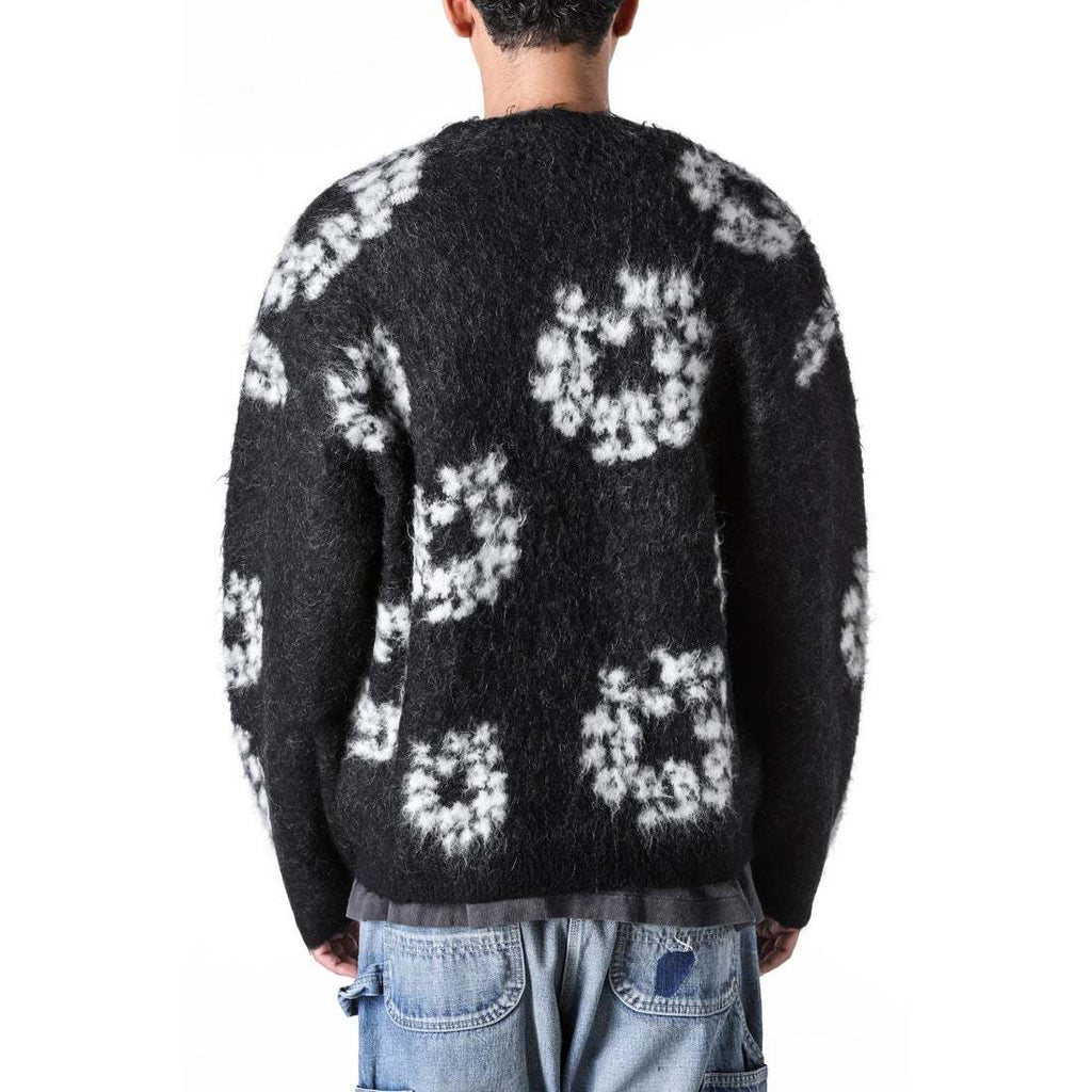 Denim Tears X Saint Michael Men's Vintage Black And White Kapok Wool Knit Sweater Fashion Casual Mohair Cardigan Single Breasted Knitted Jacket Ngvp #9824
