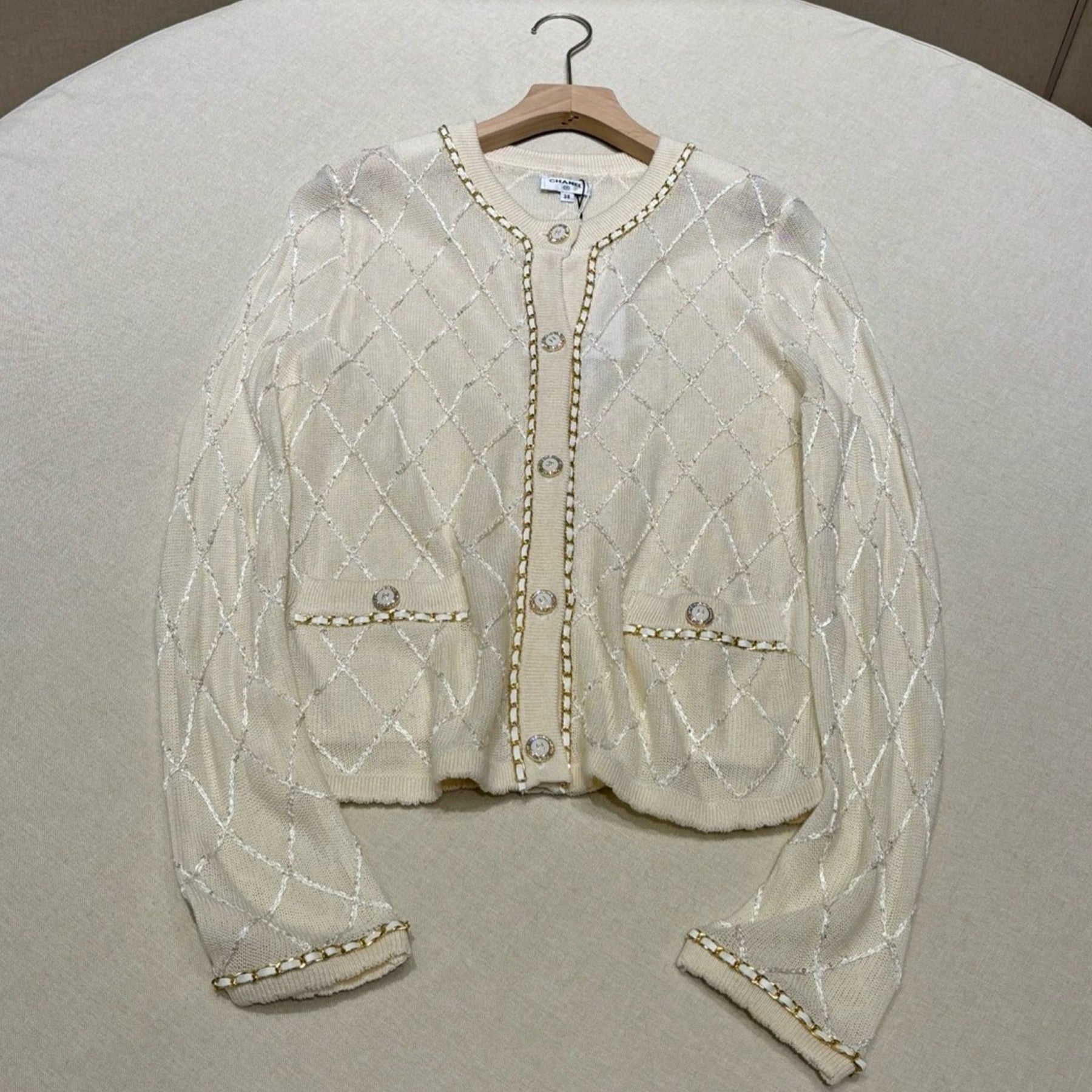 Women's Spring/autumn Black And White Double C Series Fashionable Elegant Delicate Cardigan Gold Line Single-breasted Knitted Sweater Ngvp #2242