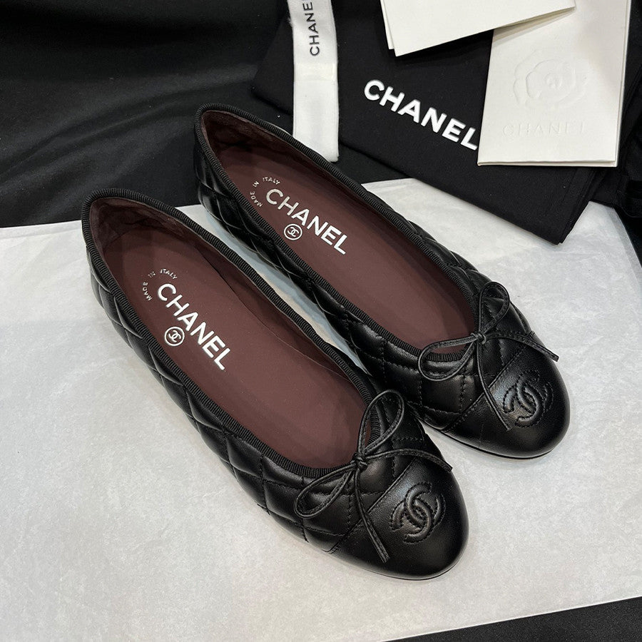 CC Women's Four Seasons Simple Solid Color Single Shoes Ballet Shoes Retro Calfskin Flat Shoes Round Head Casual Shoes #77859