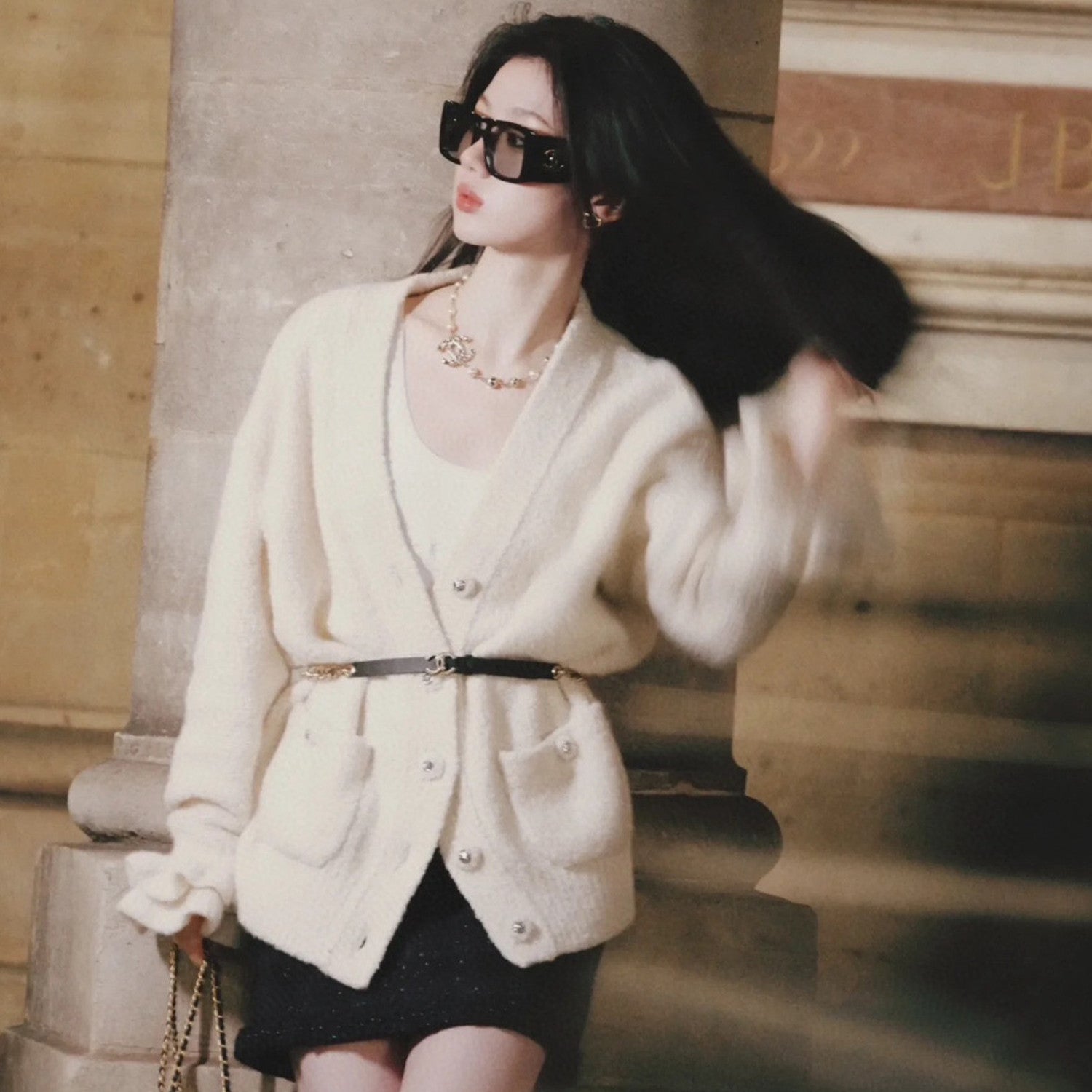 Women's Fall And Winter White Wool Single-breasted Knit Cardigan Fashionable And Elegant Straight Pants Suit Set Ngvp #1988