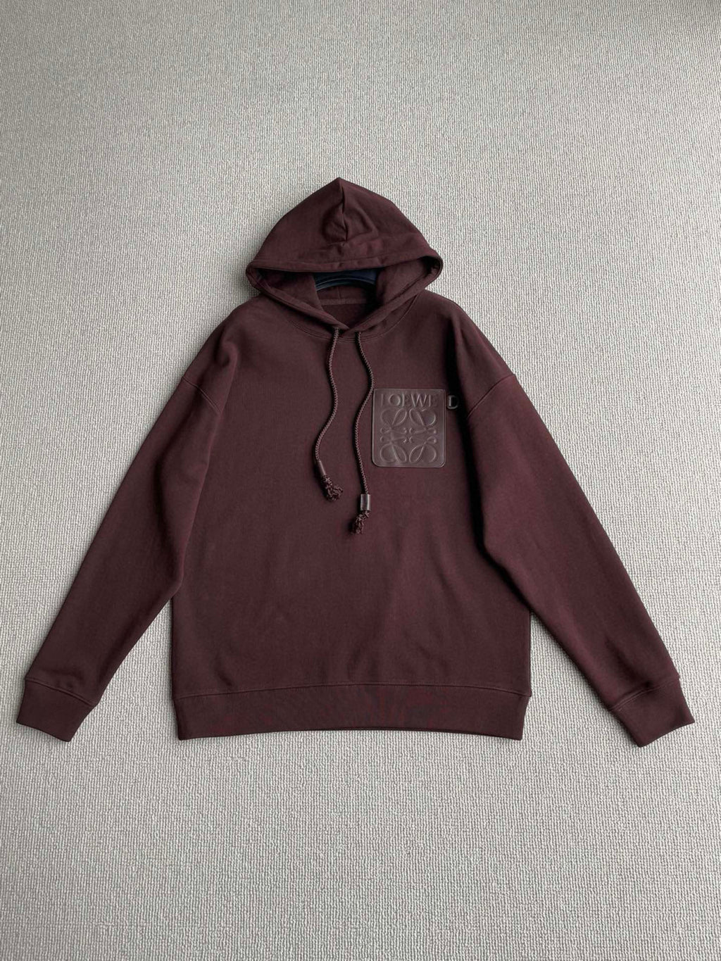 Men's Spring & Autumn Solid Color Logo Leather Label Drawstring Hooded Sweatshirt Pullover #98912