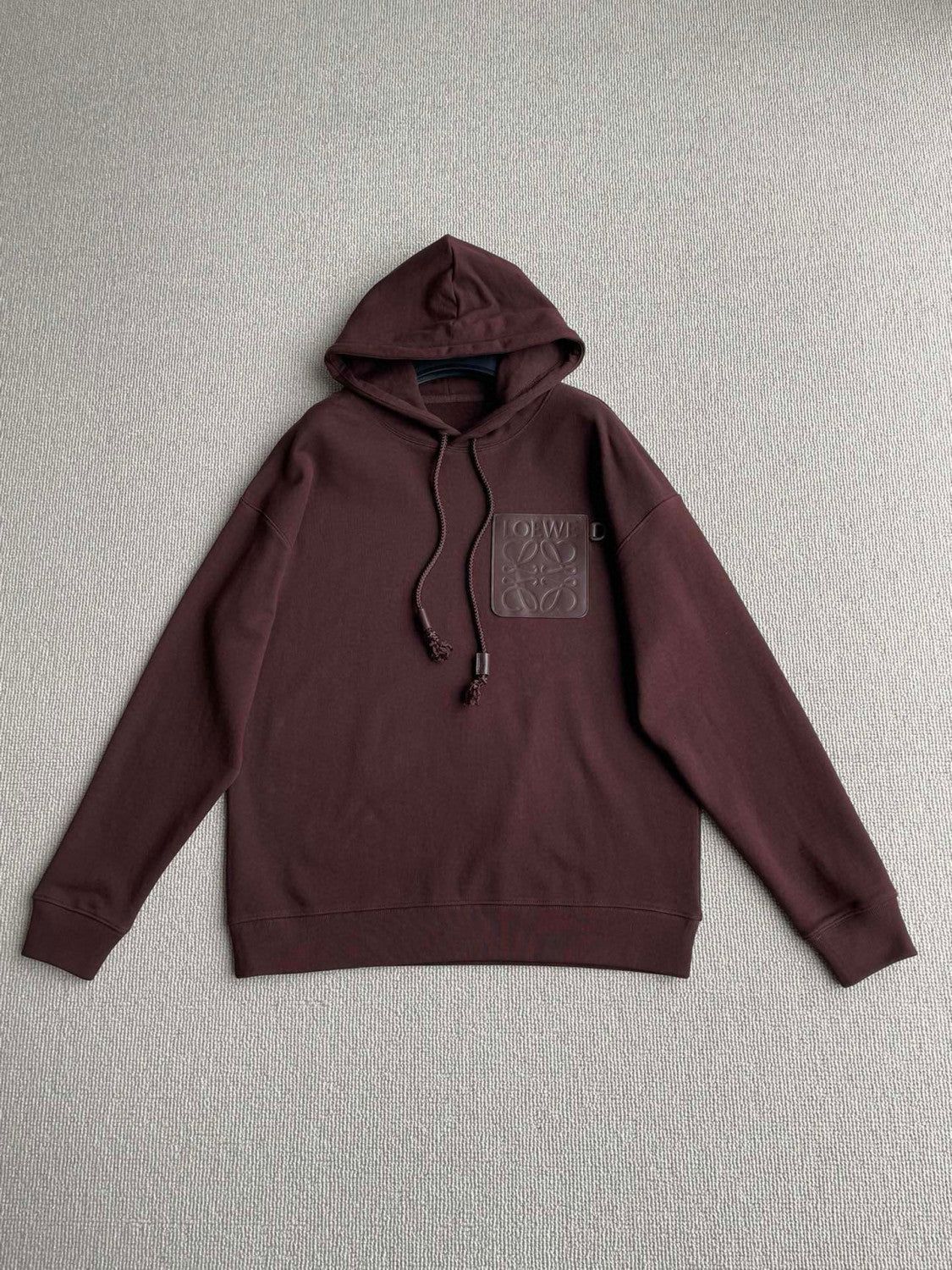 Men's Spring & Autumn Solid Color Logo Leather Label Drawstring Hooded Sweatshirt Pullover #98912