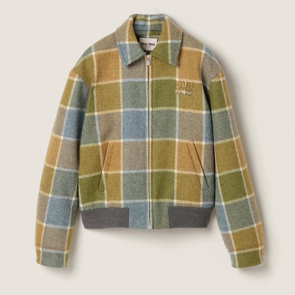 Women's Classic Checkered Pattern Short Jacket Fashionable Retro Color-Block Collar Zipper Jacket #193778