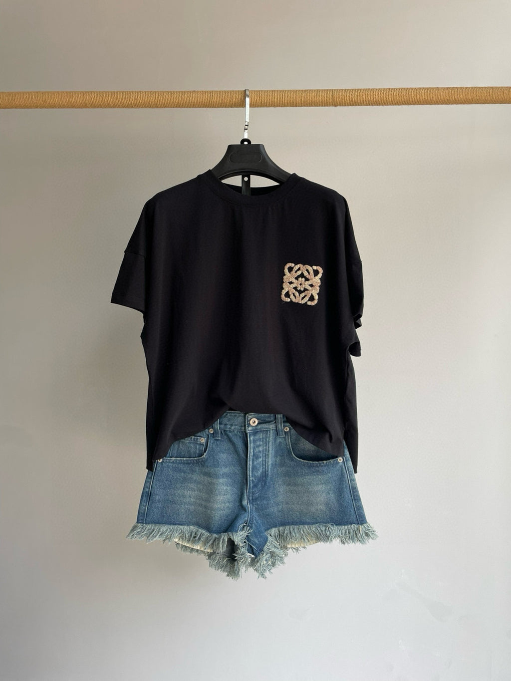 Women's Summer Solid Color Fringed Hem Denim Shorts #77293