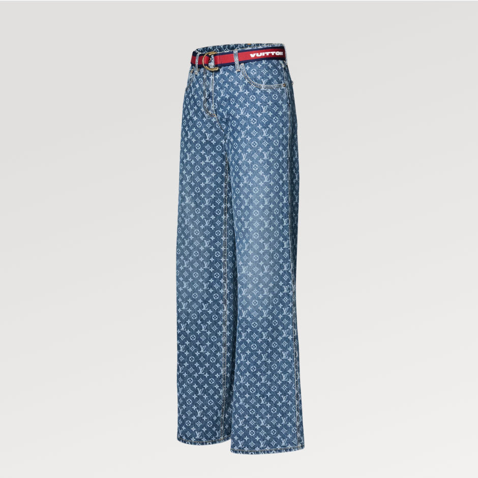 Women's LV x AC MONOGRAM Straight Leg Jeans Four Seasons Solid Color Cotton Fitted Pants #71468