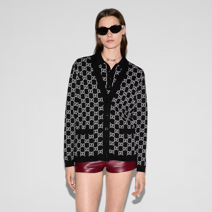 Men's And Women's Fall/Winter Fashion Casual Vintage Elegant V-Neck Single Button Reversible Logo Jacquard Knit Wool Cardigan #78587