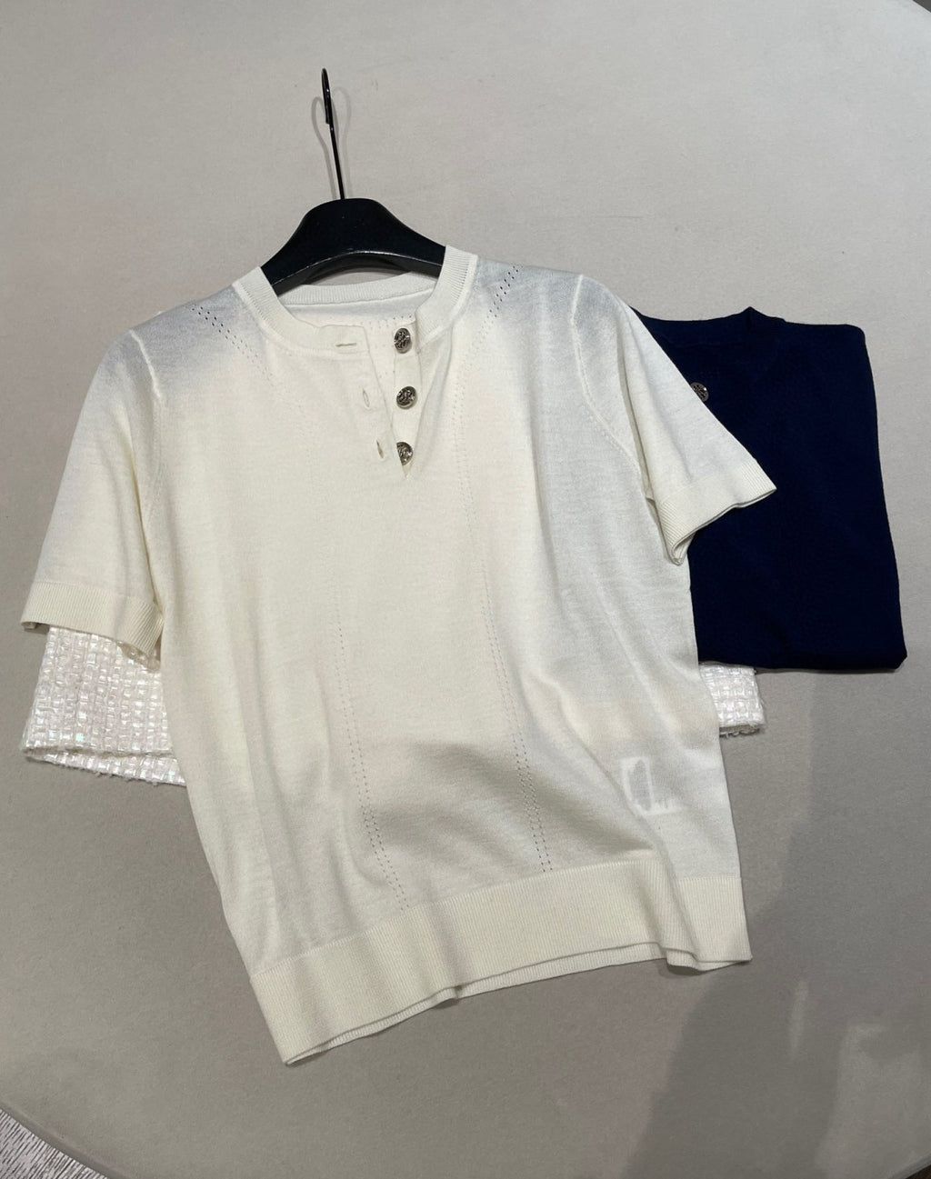 positioned jacquard wool yarn knitted polo short-sleeved T-shirt #194308