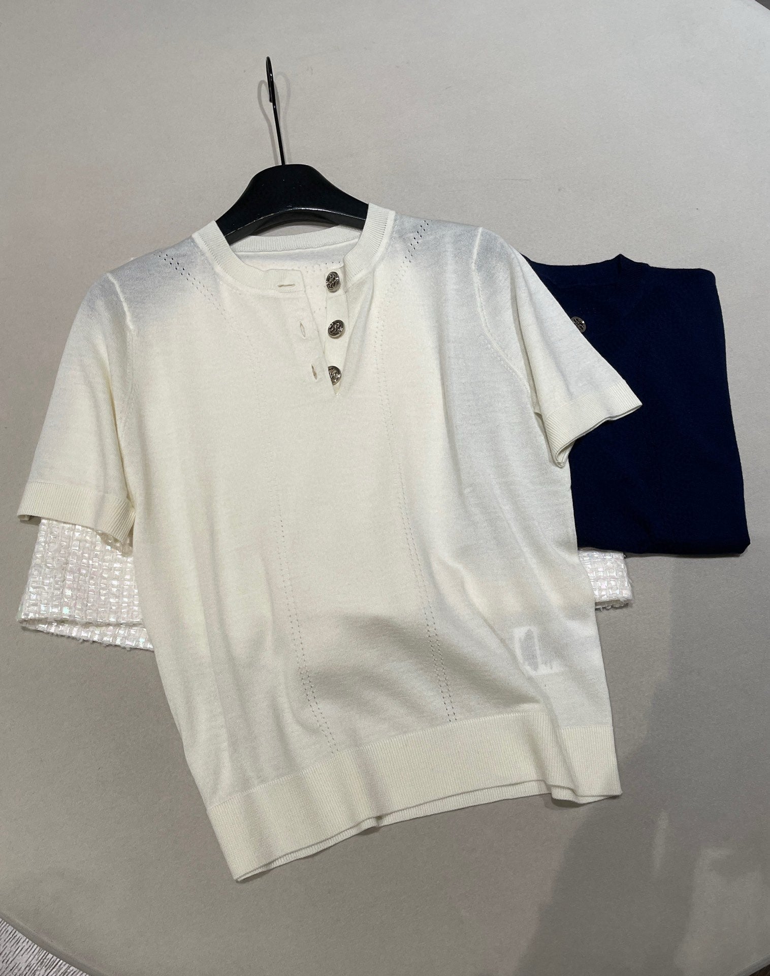 positioned jacquard wool yarn knitted polo short-sleeved T-shirt #194308