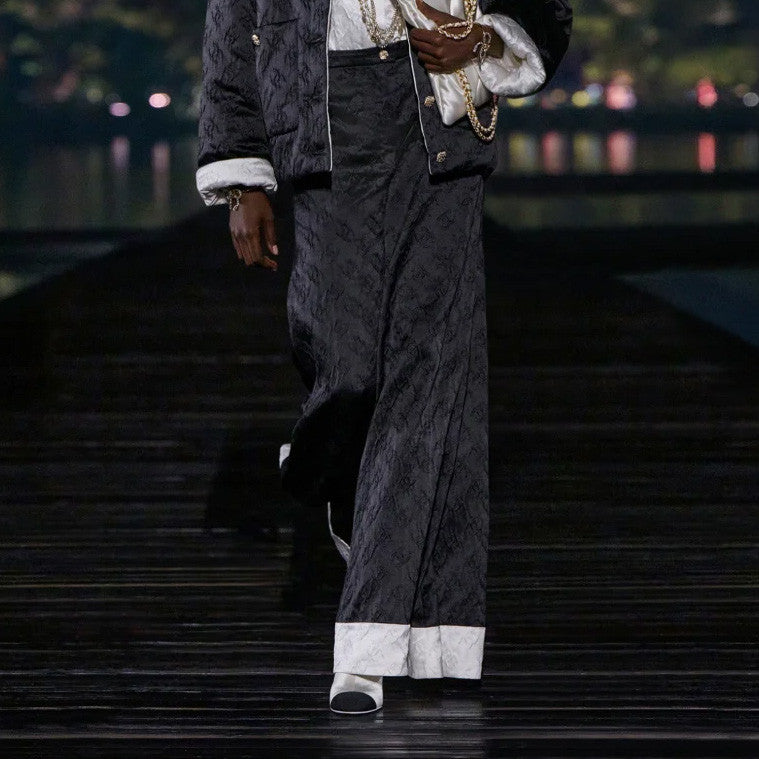 M¨¦tiers d'art Women's Spring/Autumn Fashion Classic Dark Pattern Jacquard Wide Leg Silk Casual Pants #78288