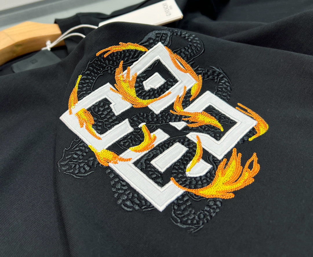 Men's Spring/Summer Cotton 4G Dragon Printed Short Sleeve Black Slim Fit Straight T-shirt #98322