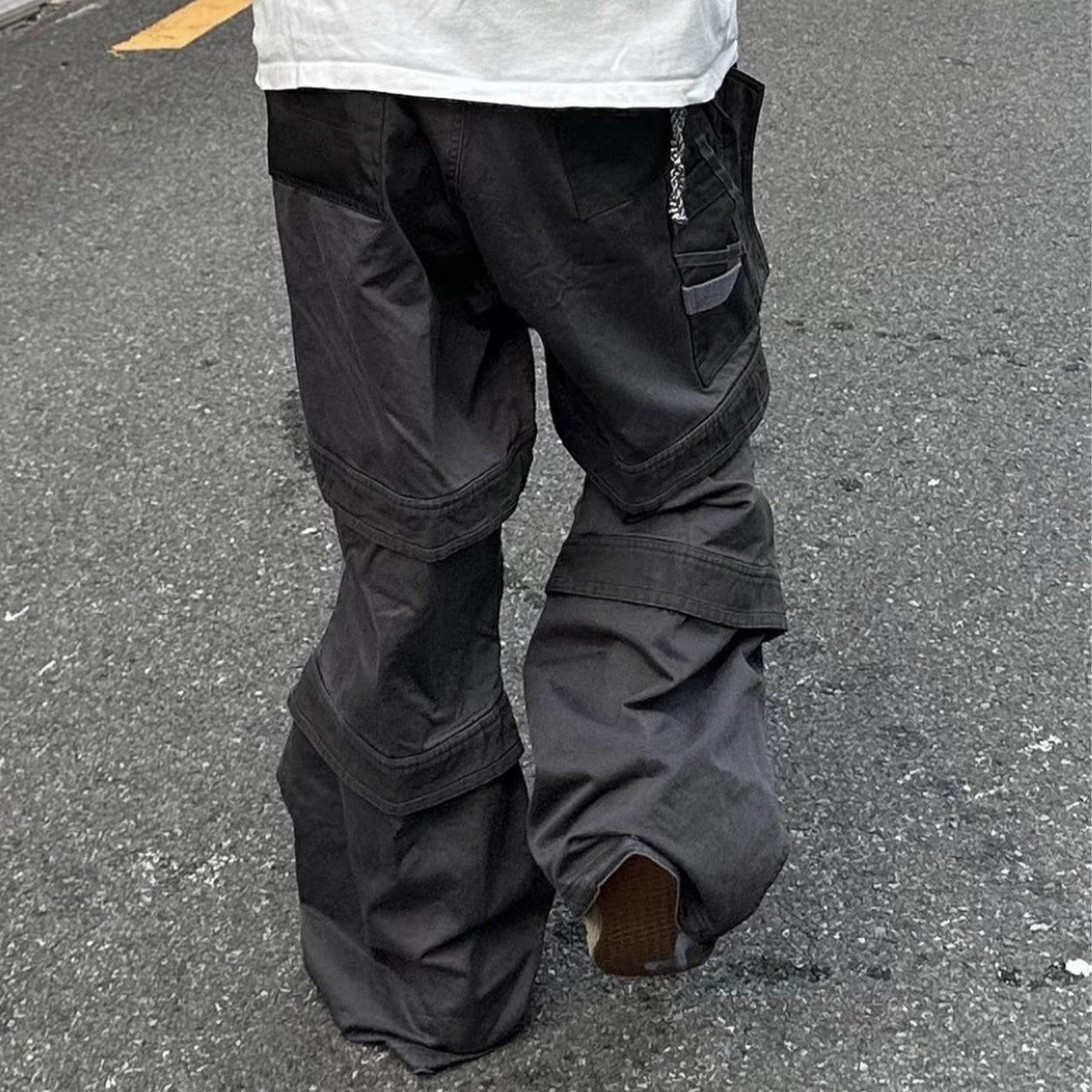 Far archive Men's Far Solid Color Paratrooper Pants Zipper Casual Multi-Pocket Loose Fit Work Pants Ngvp #7741