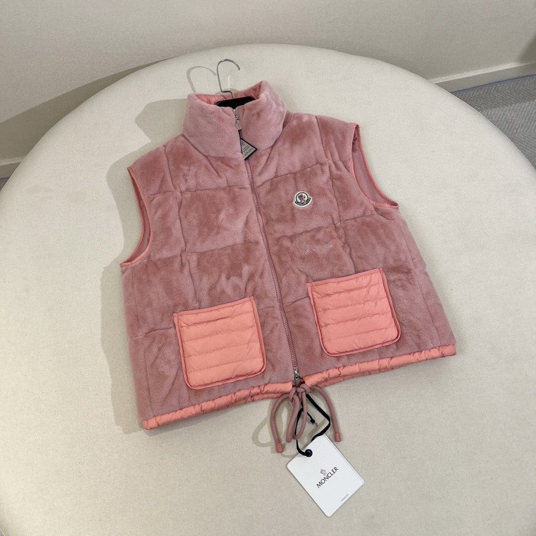 Women's Autumn and Winter Solid Color Embroidery Logo Zipper Drawstring Hem Puffer Down Vest Jacket #73235