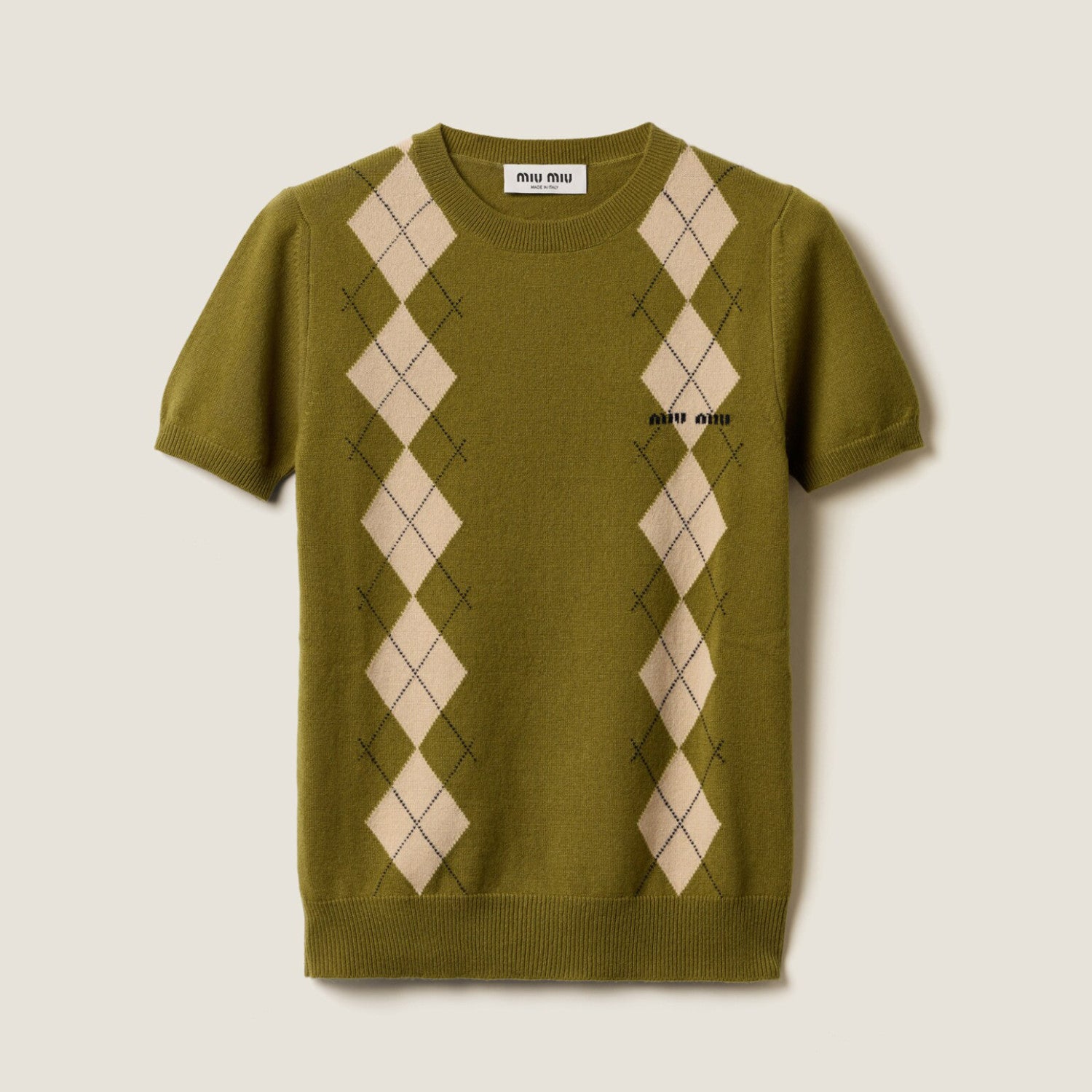 Women's Summer Colorblocking Diamond Appliqu Knit Round Neck Slim Short Sleeve Cashmere T-shirt #73852