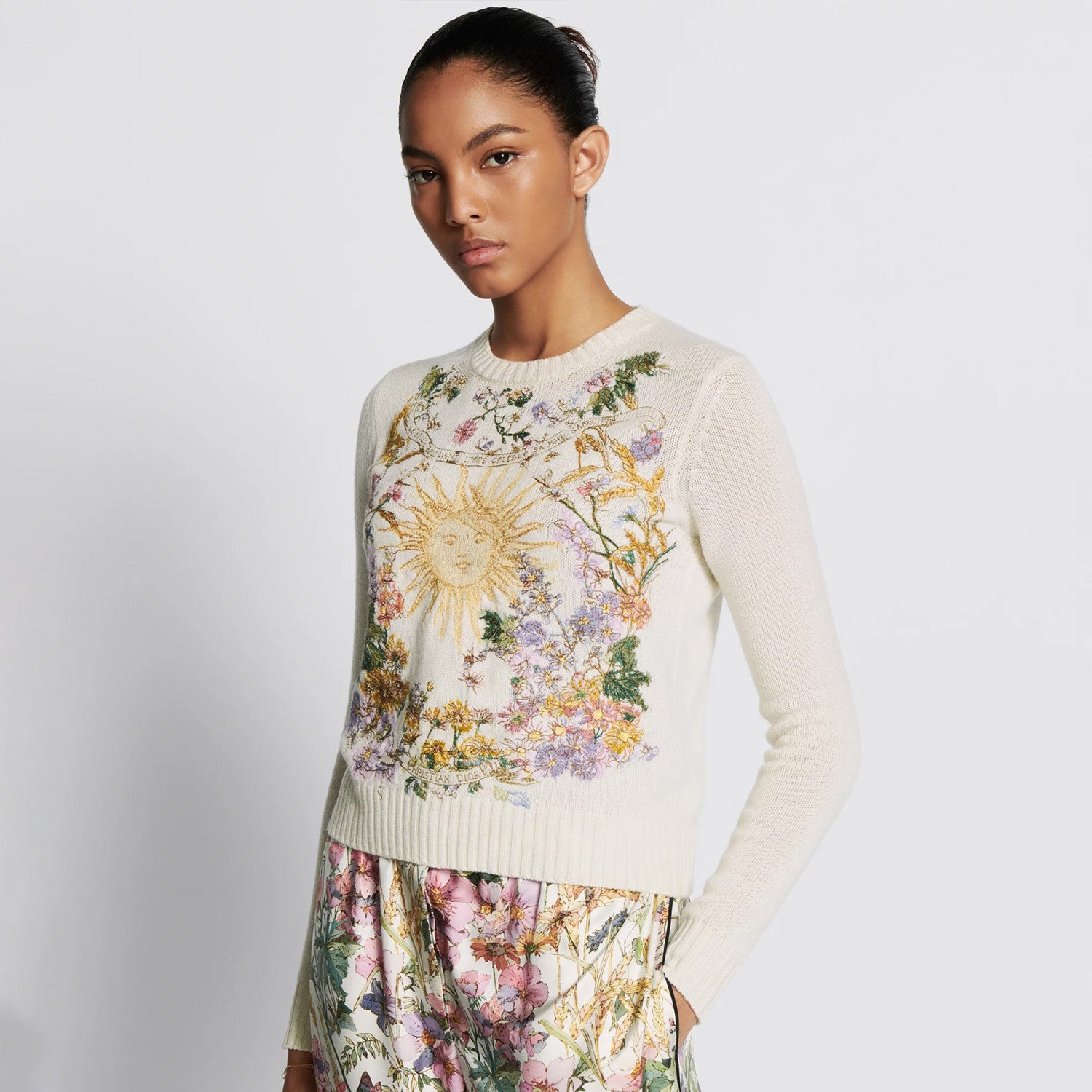 Women's Spring. Autumn And Winter Floral Embroidery Solid Color Long Sleeve Fitted Round Neck Cashmere Pullover Sweater Ngvp #9341