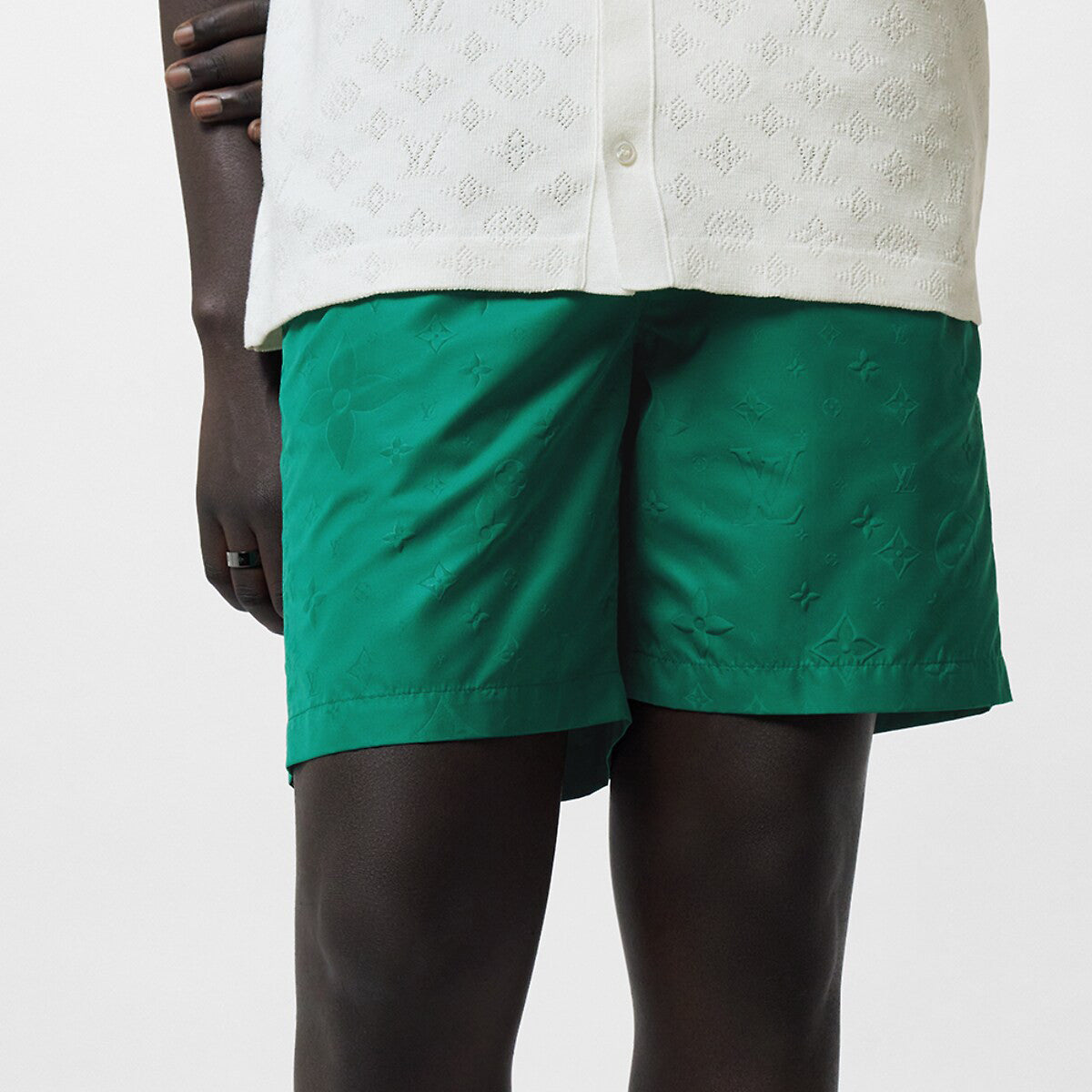 Men's Summer Solid Color Polyester Beach Full Print Casual Signature Swim Board Shorts #98199