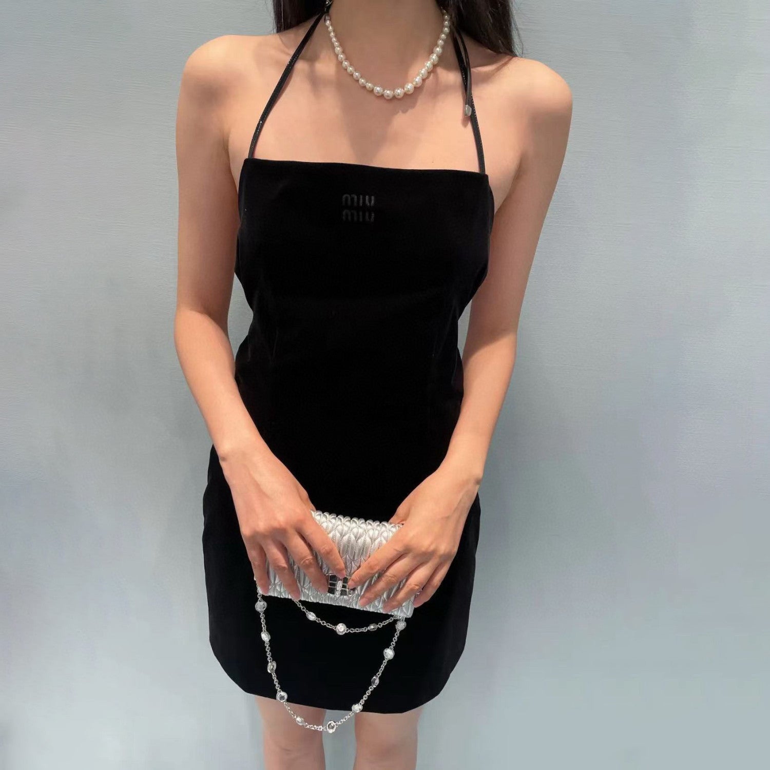 Women's Summer Embroidered Letter Logo Solid Color Stretch Velvet Sleeveless Dresses #75386