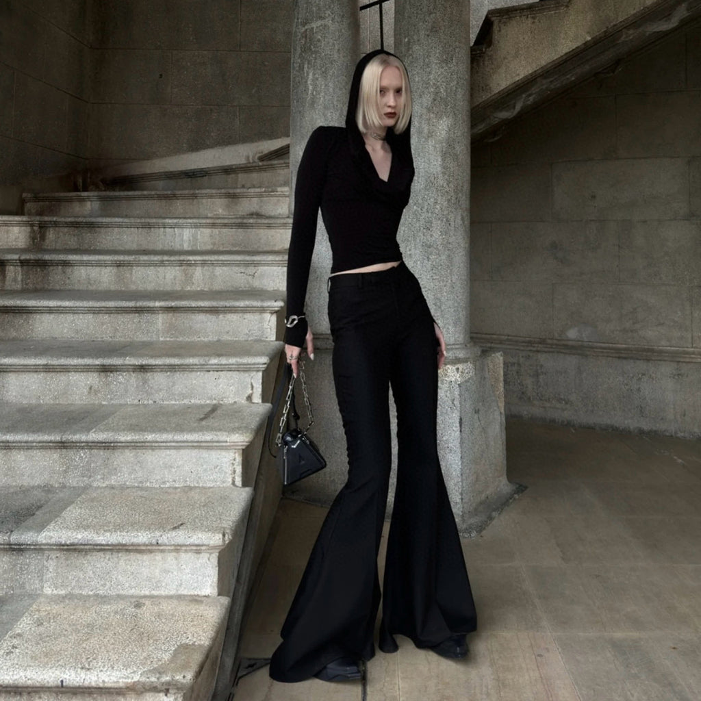 Women's Spring Summer Black Flared Trousers Fashion High Street Trend Casual Suit Pants Ngvp #1937