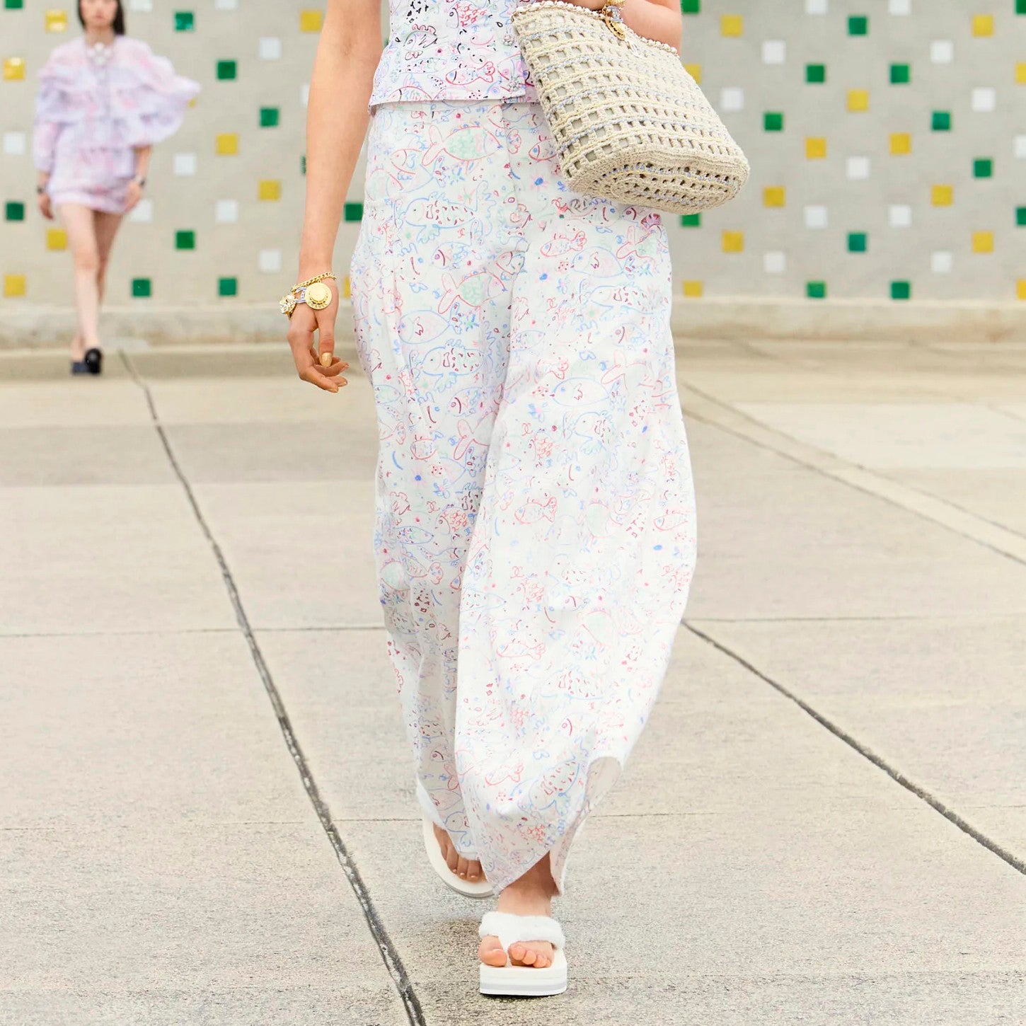 Women's Summer Colorful Fish Print Two Piece Silk Casual Pants #75883