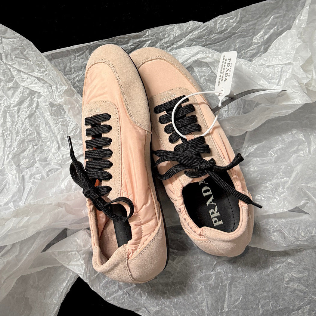 PR Women's Solid-color Nylon Fabric And Suede Low-top Lace-up Training Shoes #77759