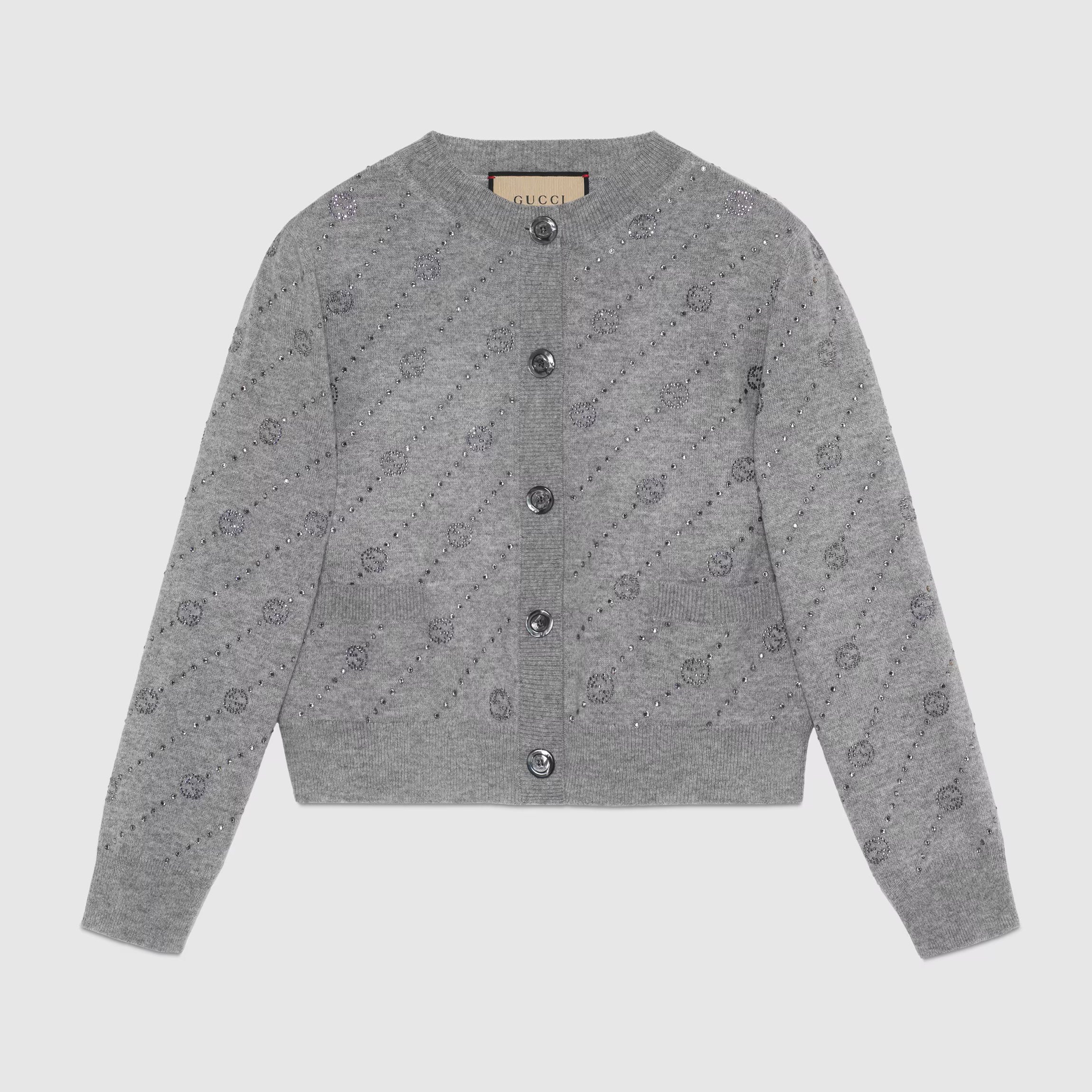 Women's Spring and Autumn Gray Floral Print Round Neck Single Breasted Long Sleeve Cashmere Sweater Cardigan #72815