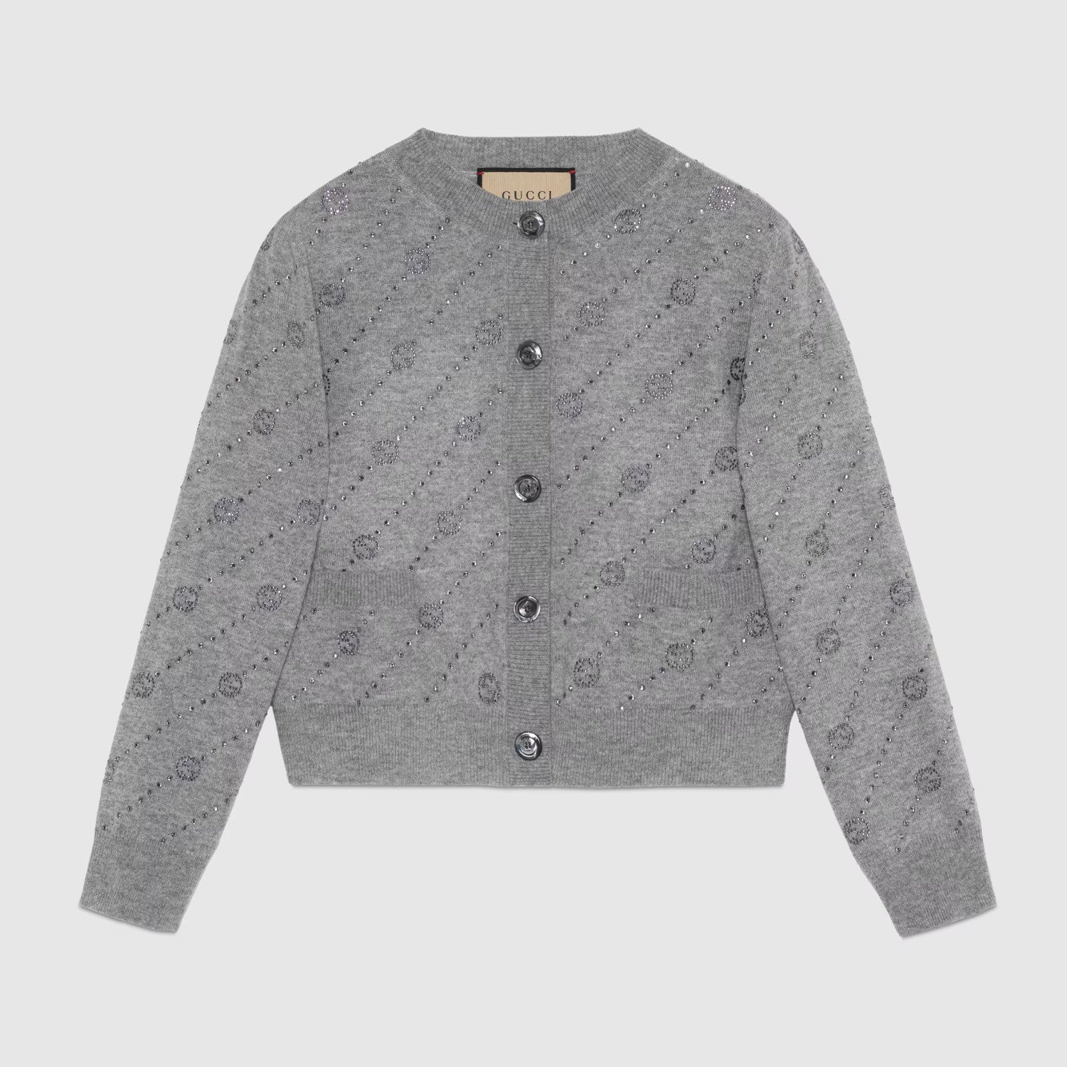 Women's Spring and Autumn Gray Floral Print Round Neck Single Breasted Long Sleeve Cashmere Sweater Cardigan #72815