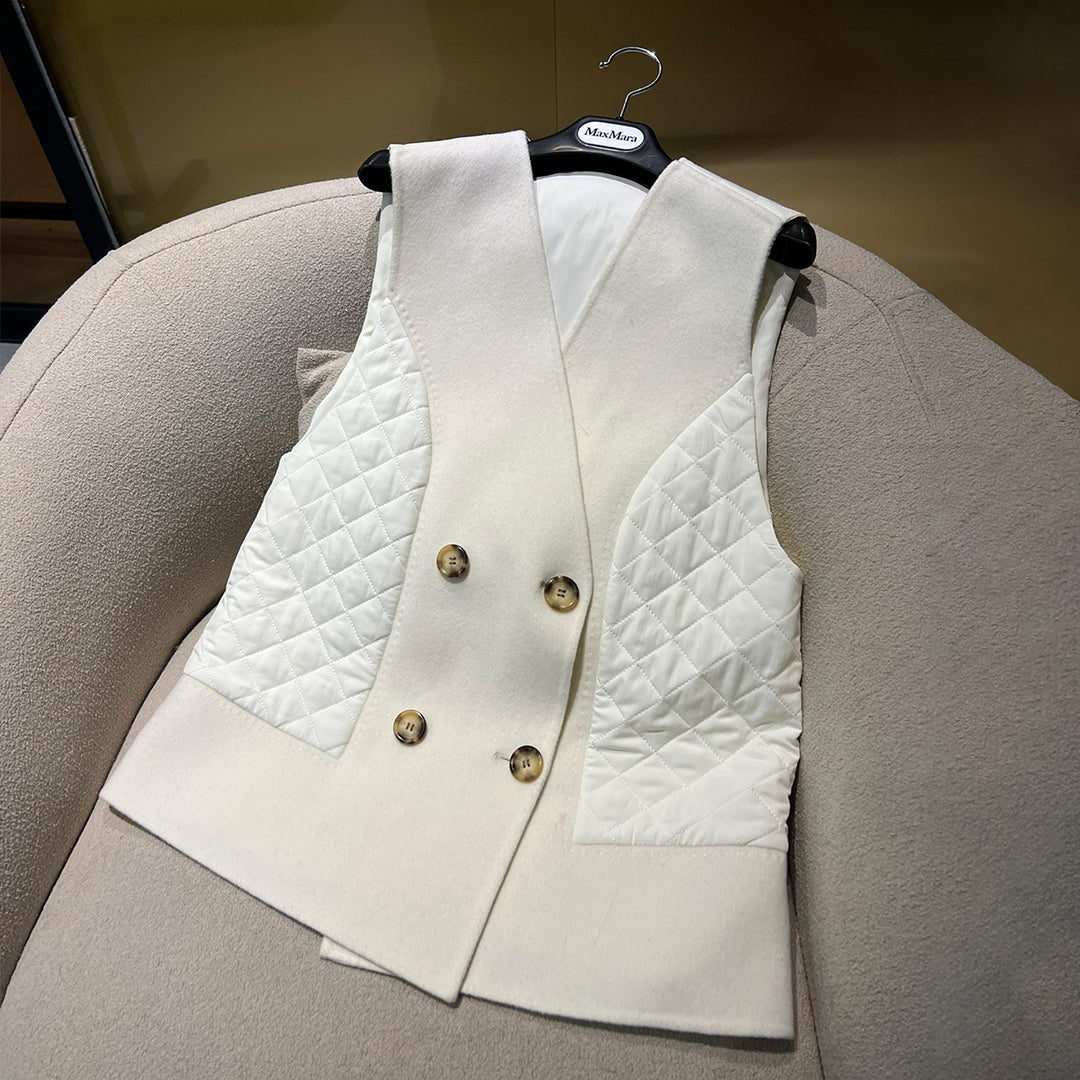 MaxMara Women's Autumn And Winter Solid Color Vintage Cashmere Sleeveless Vest Jacket Casual Elastic Waist Straight Pants Suit Set Ngvp #9381