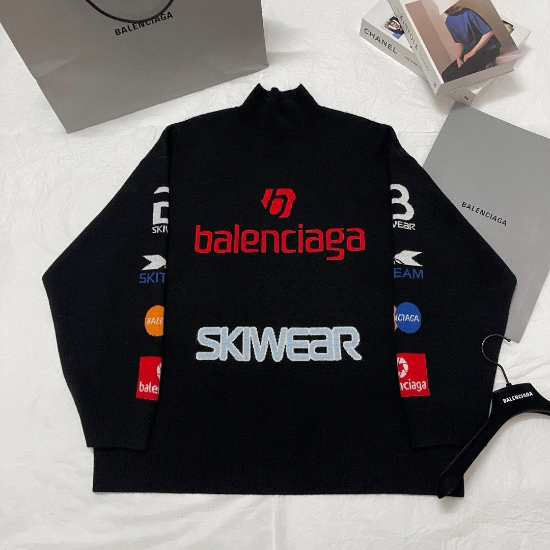 Men's and Women's Spring and Autumn Letter Printed High Neck Drop Shoulder Long Sleeve Sweater #74155