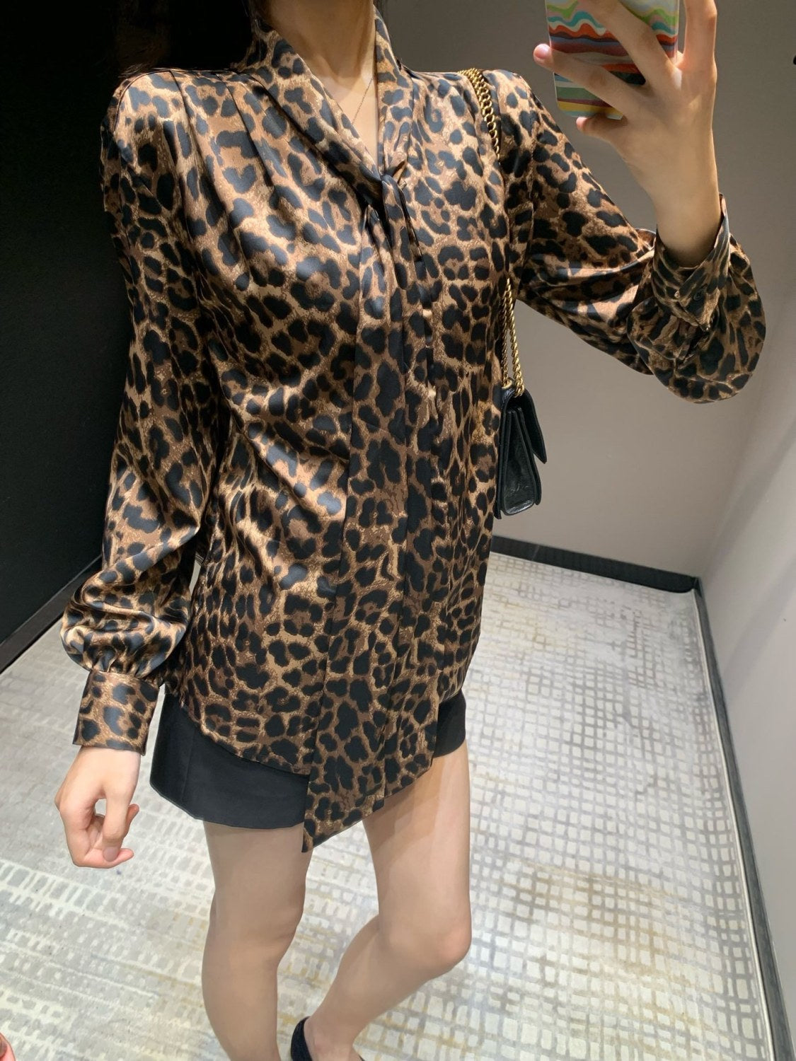 Women's American Vintage Spring/Summer Leopard Print Long Sleeve Casual Loose Shirt Ngvp #9325