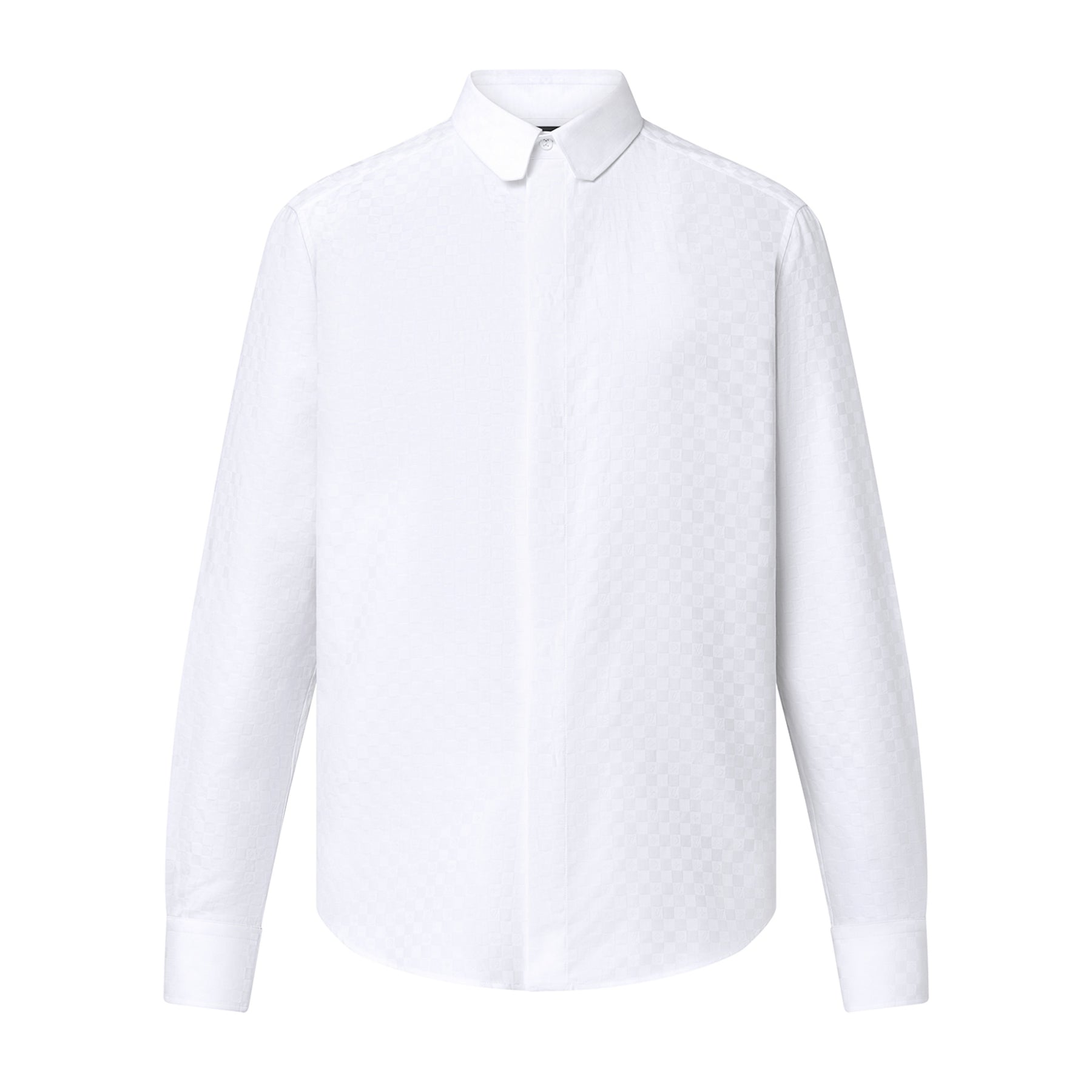 Men's DNA Collar Regular Spring and Autumn White Buttoned Lapel Checkerboard Print Long Sleeve Shirt #98172