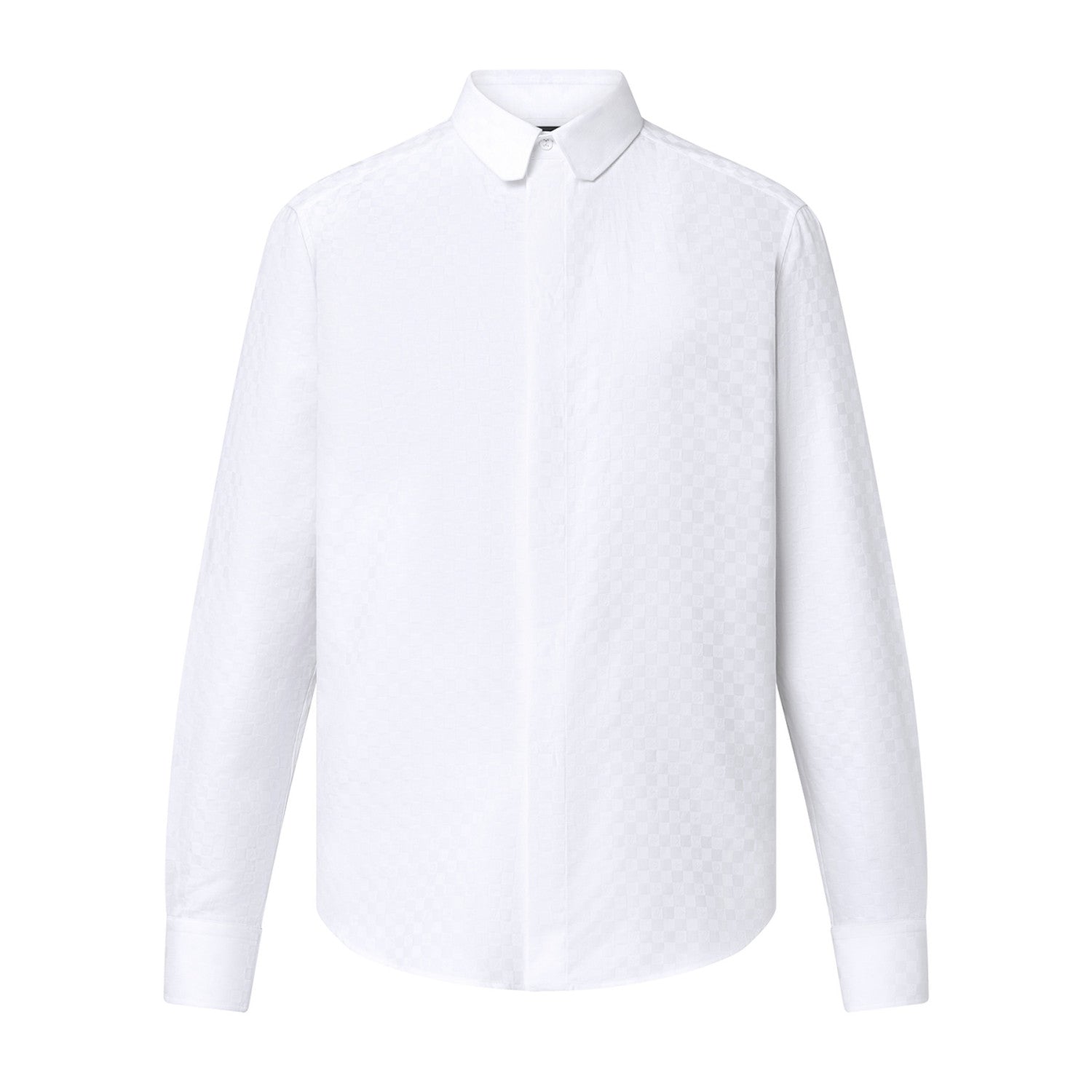 Men's DNA Collar Regular Spring and Autumn White Buttoned Lapel Checkerboard Print Long Sleeve Shirt #98172