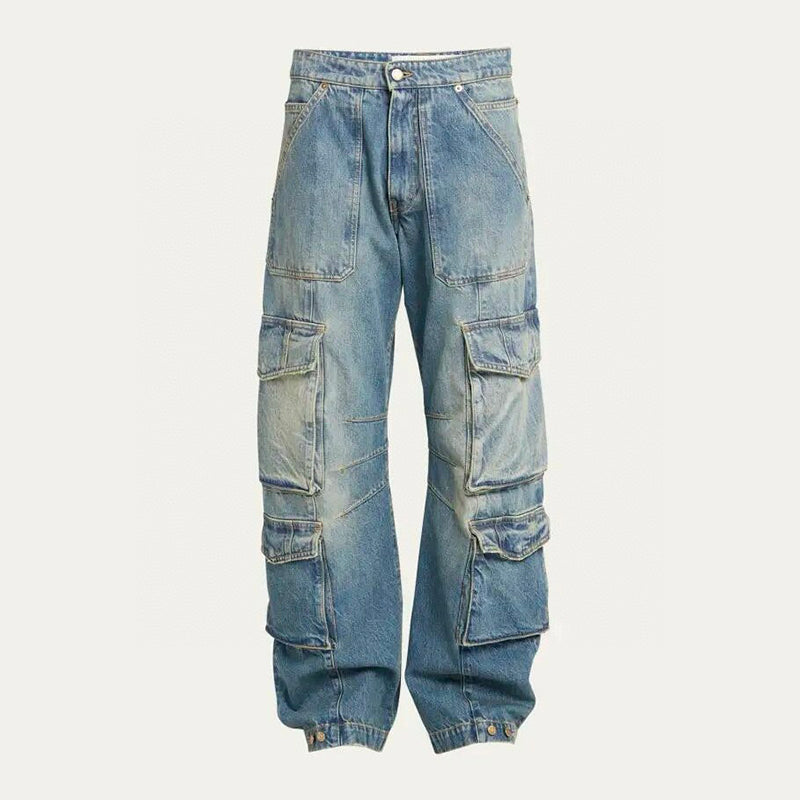 Golden Goose Women's Four-Season Loose-Fit Cotton Blend Low-Waist Zipper Work Pants Vintage Multi-Pocket Solid Color Casual Denim Pants Ngvp #2127