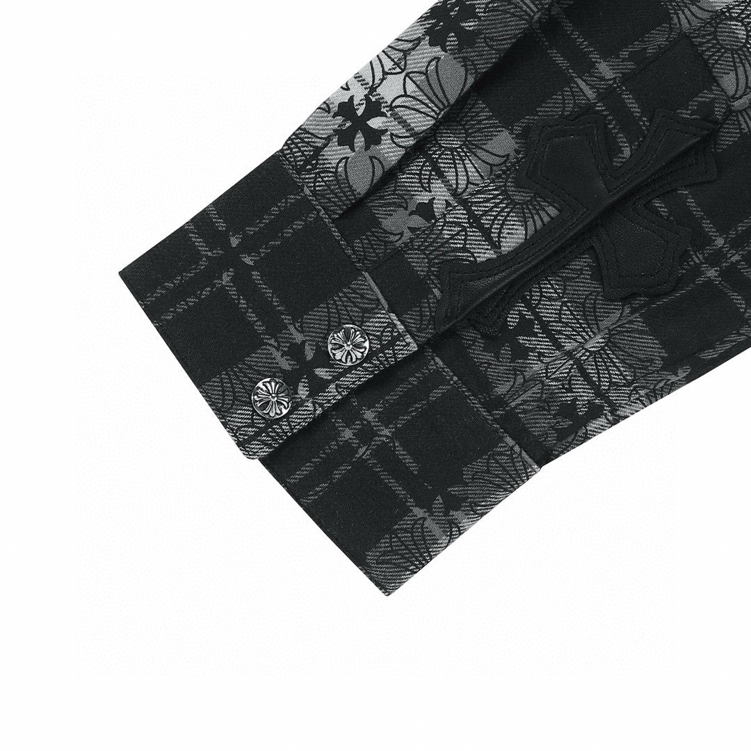 Men's Spring and Autumn Dark Logo Lapel Single Breasted Long Sleeve Shirt #99127