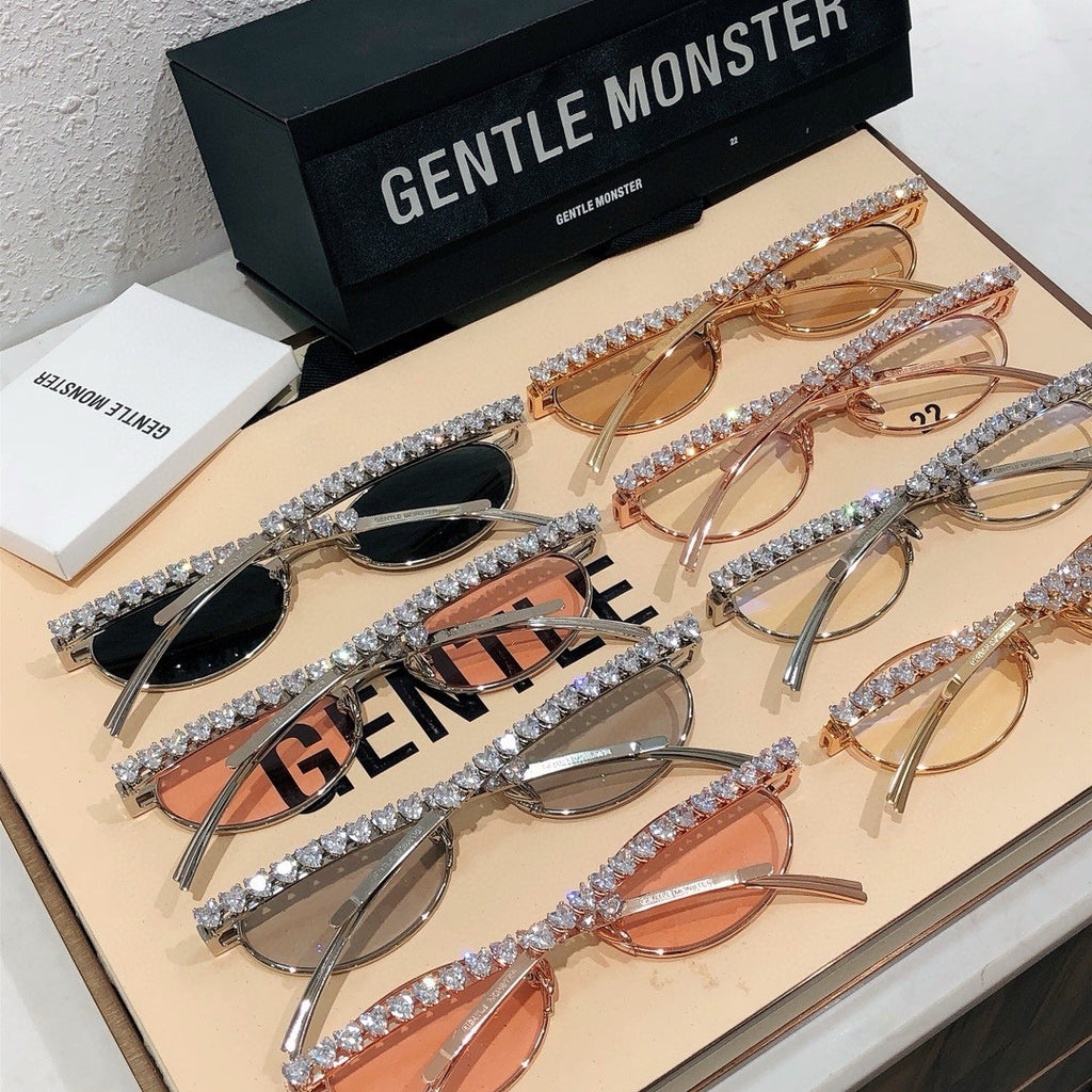Gentle Monster Jennie - Barrette 02 Women's Fashion Jentle Salon Collection Sunglasses Oval Silver Diamond Metal Frame Trendy Eyewear Glasses  Accessories Ngvp #9242