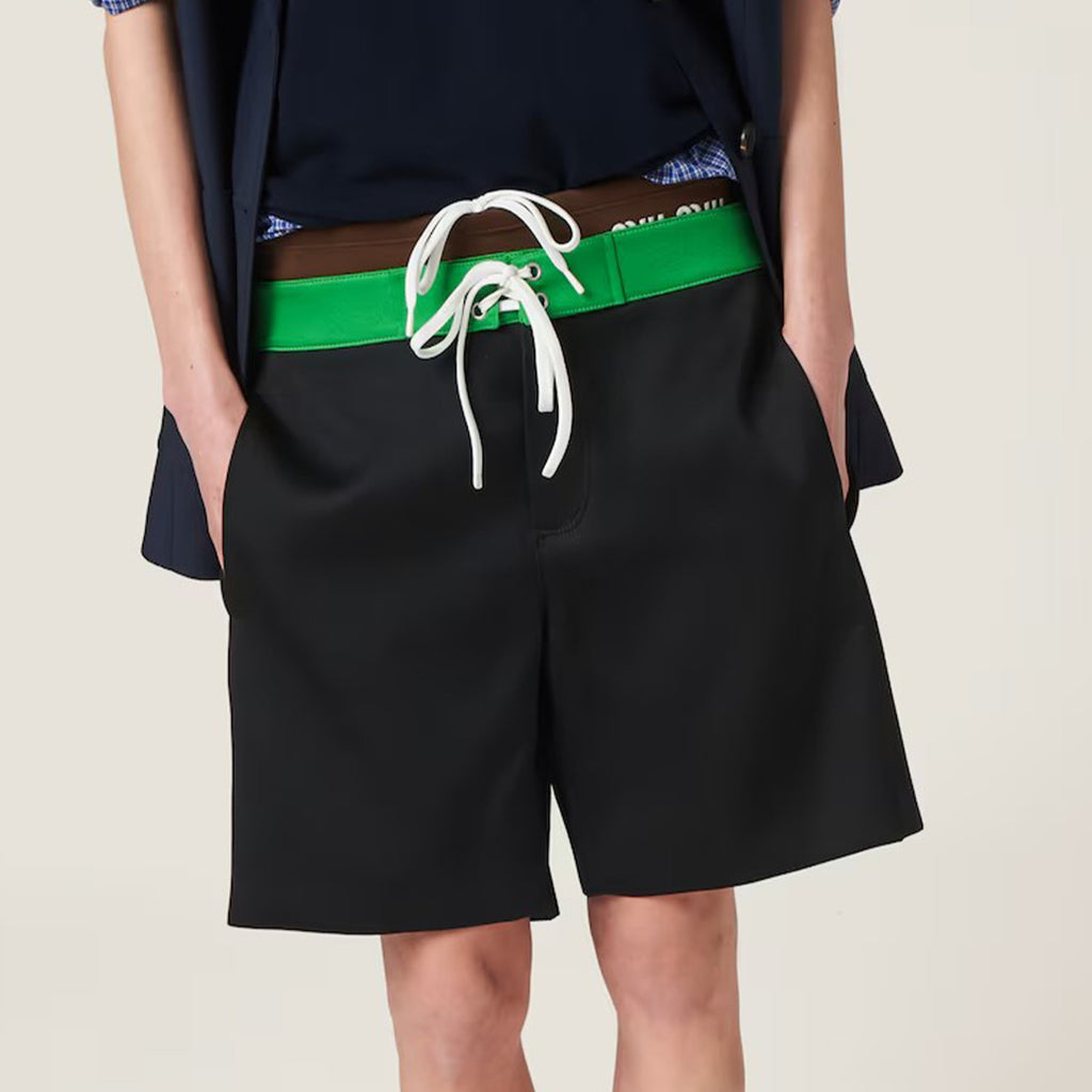 MiuMen's Women's Summer Solid Colour Logo Elastic Drawstring Mid Waist Fitted Satin Bermuda Shorts Ngvp #8171