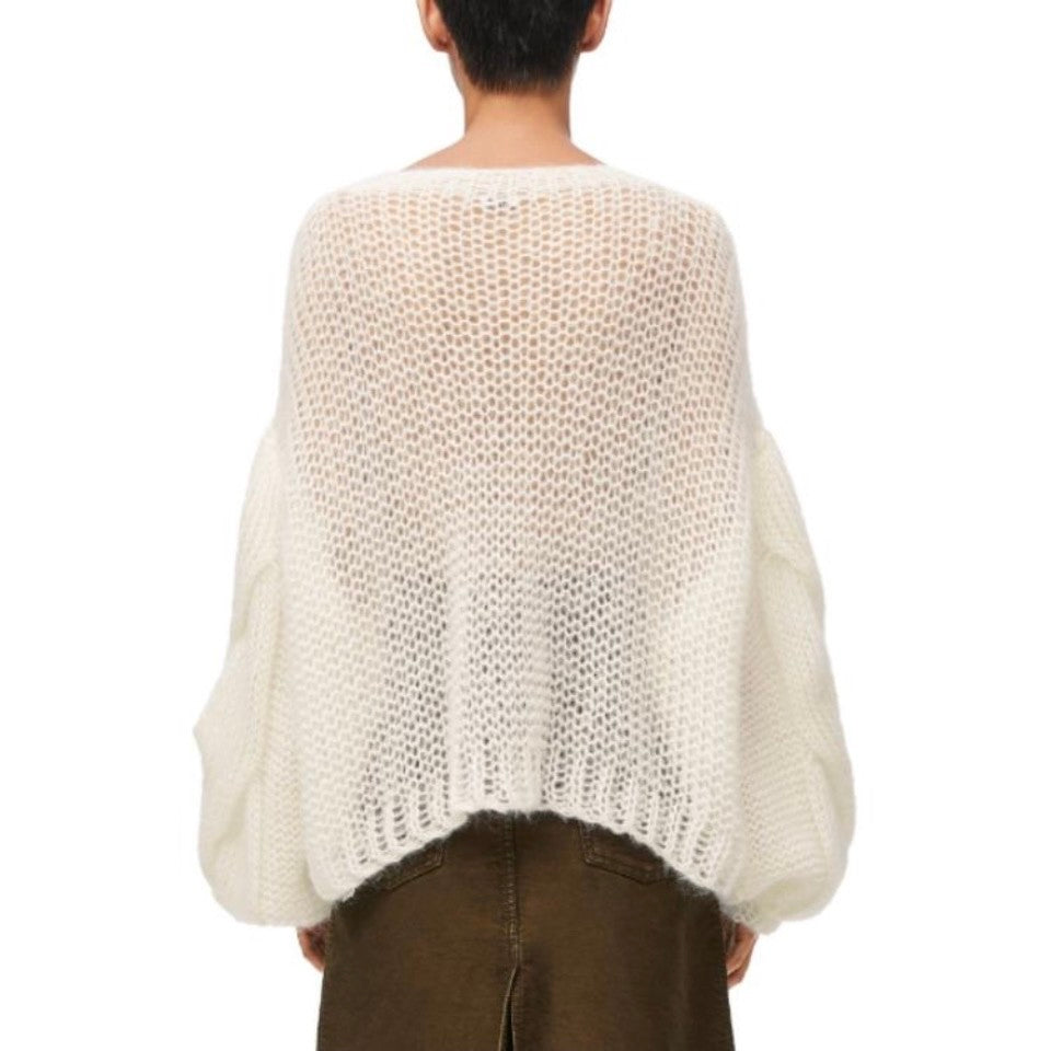 Women's Spring and Autumn White Round Neck Sheer Knit Printed Loose Long Sleeve Sweater #72546