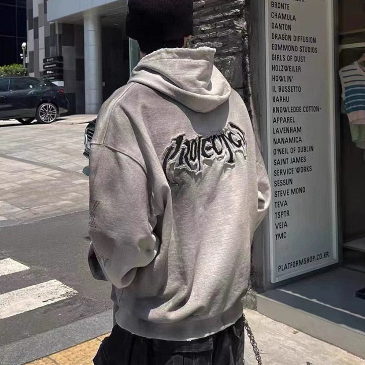 GRAILZ Project G/R Men's Women's Spring And Autumn Gradient Colorblocking Embroidery Long Sleeve Loose Hooded Sweatshirt Ngvp #7718