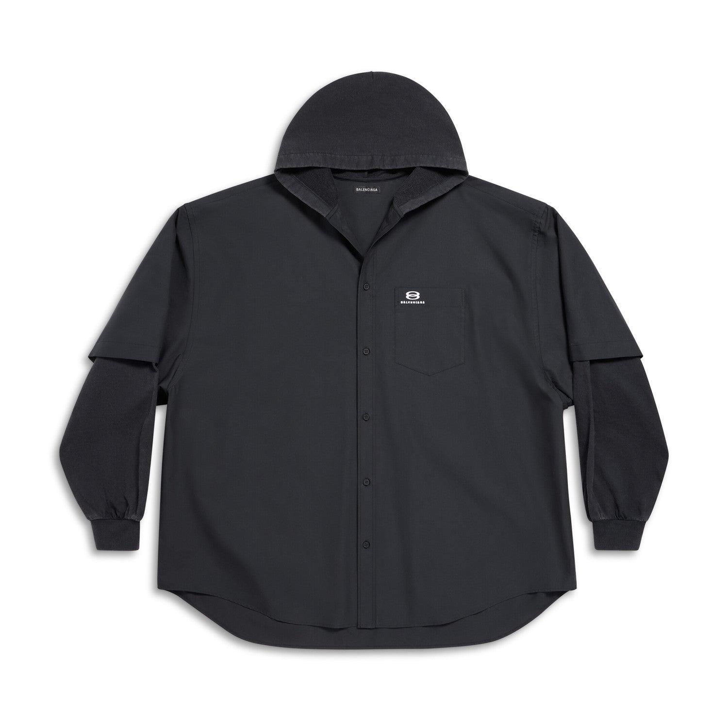 Men's Spring Autumn Black No Drawstring Connected Hooded Single Breasted Long Sleeve Shirt #97866