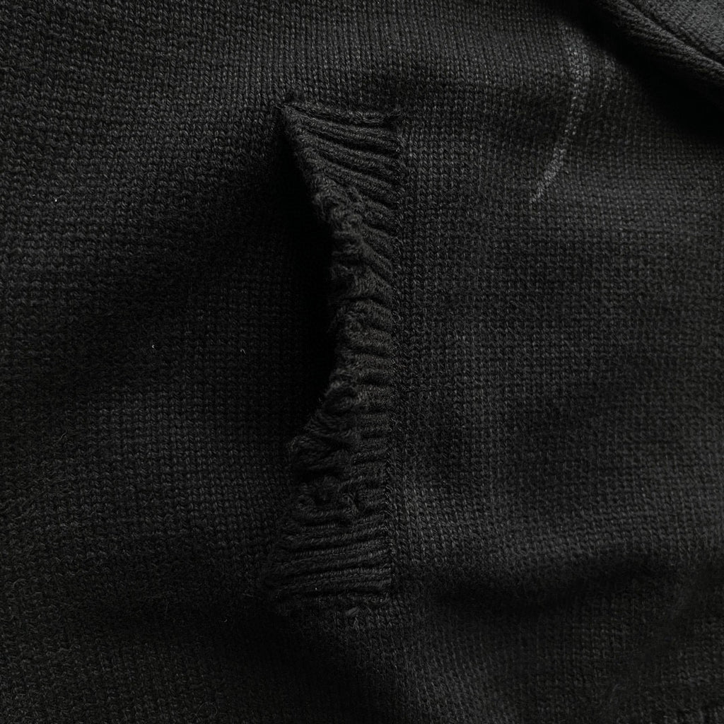 Men's Spring And Autumn Y2K Old High Neck Zipper Pattern Printed Black Long Sleeve Loose Knit Cardigan Jacket Ngvp #9479