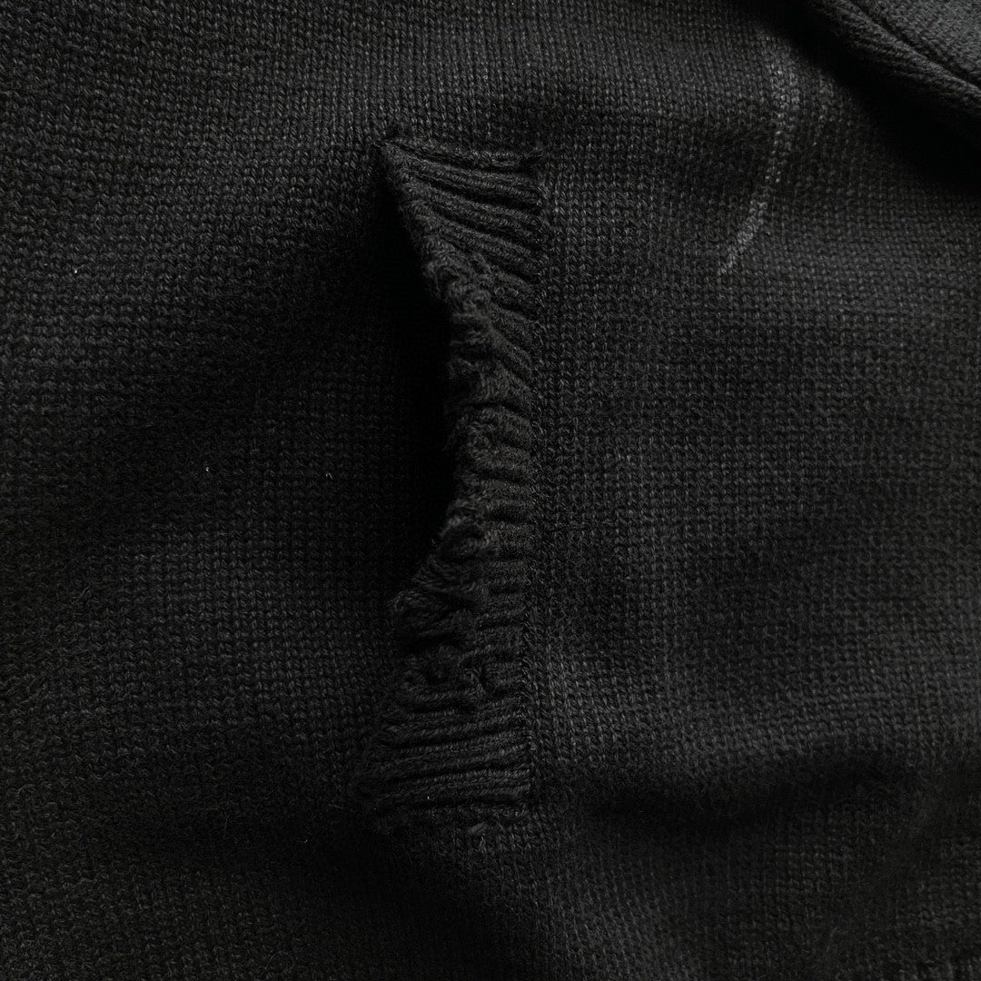 Men's Spring And Autumn Y2K Old High Neck Zipper Pattern Printed Black Long Sleeve Loose Knit Cardigan Jacket Ngvp #9479