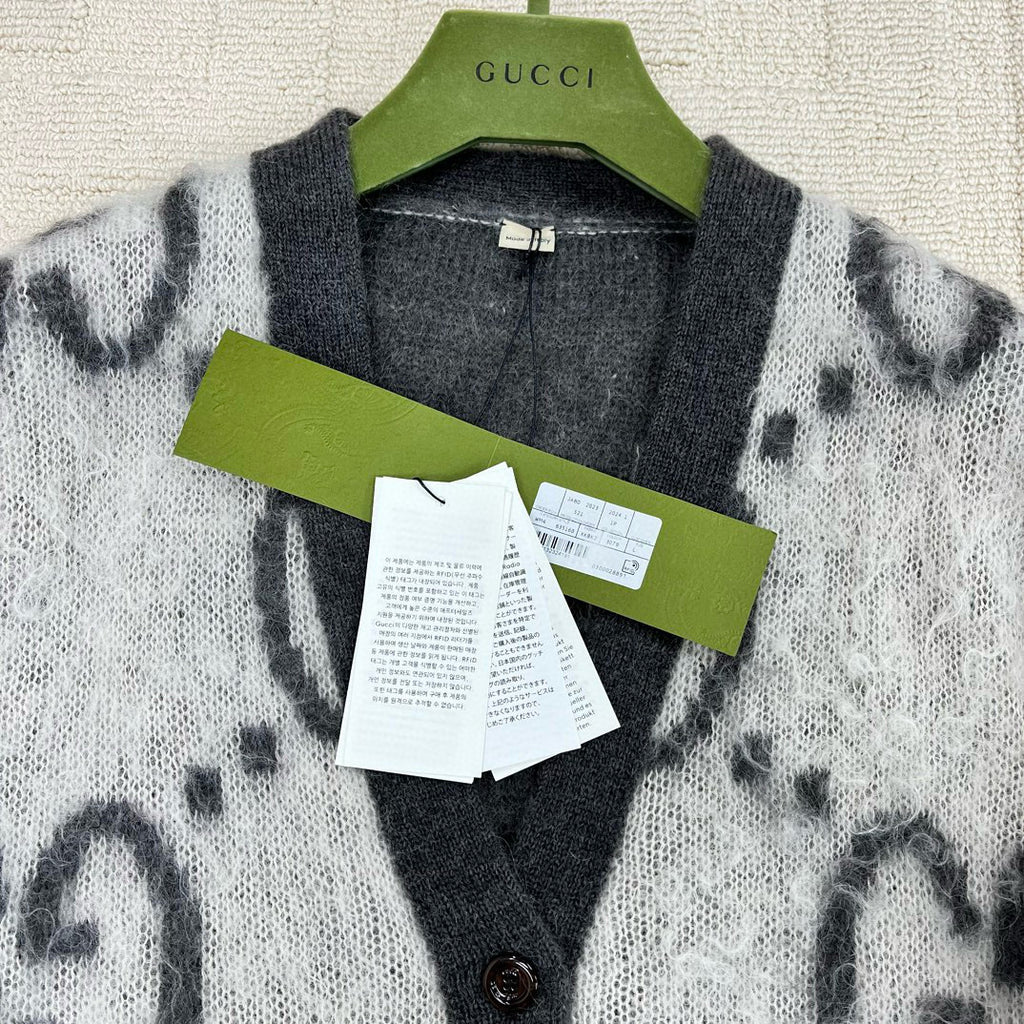 Men's And Women's Fall/Winter Fashion Casual V-Neck Single Button Logo Classic Print Mohair Knit Cardigan #79418