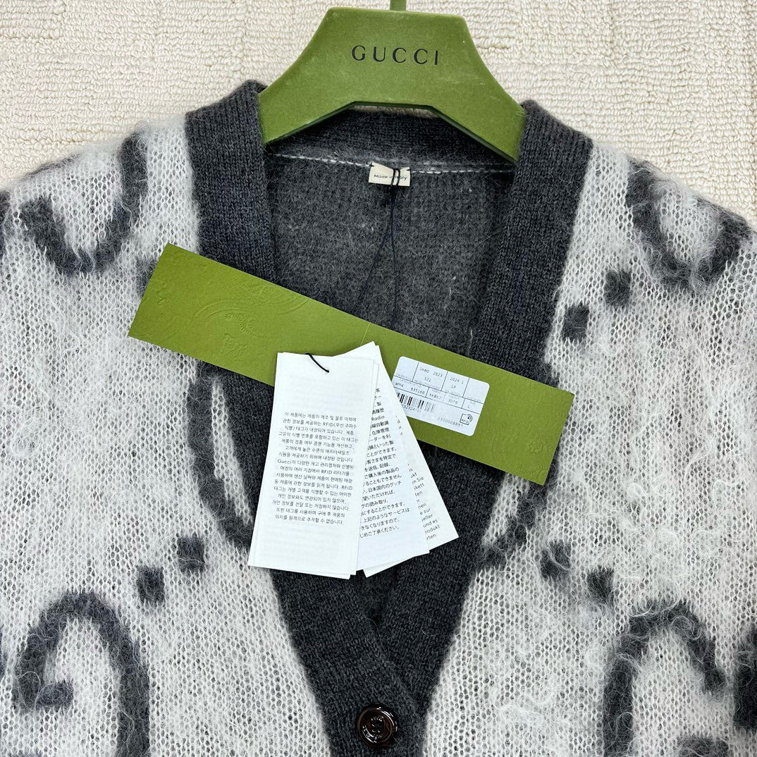 Men's And Women's Fall/Winter Fashion Casual V-Neck Single Button Logo Classic Print Mohair Knit Cardigan #79418