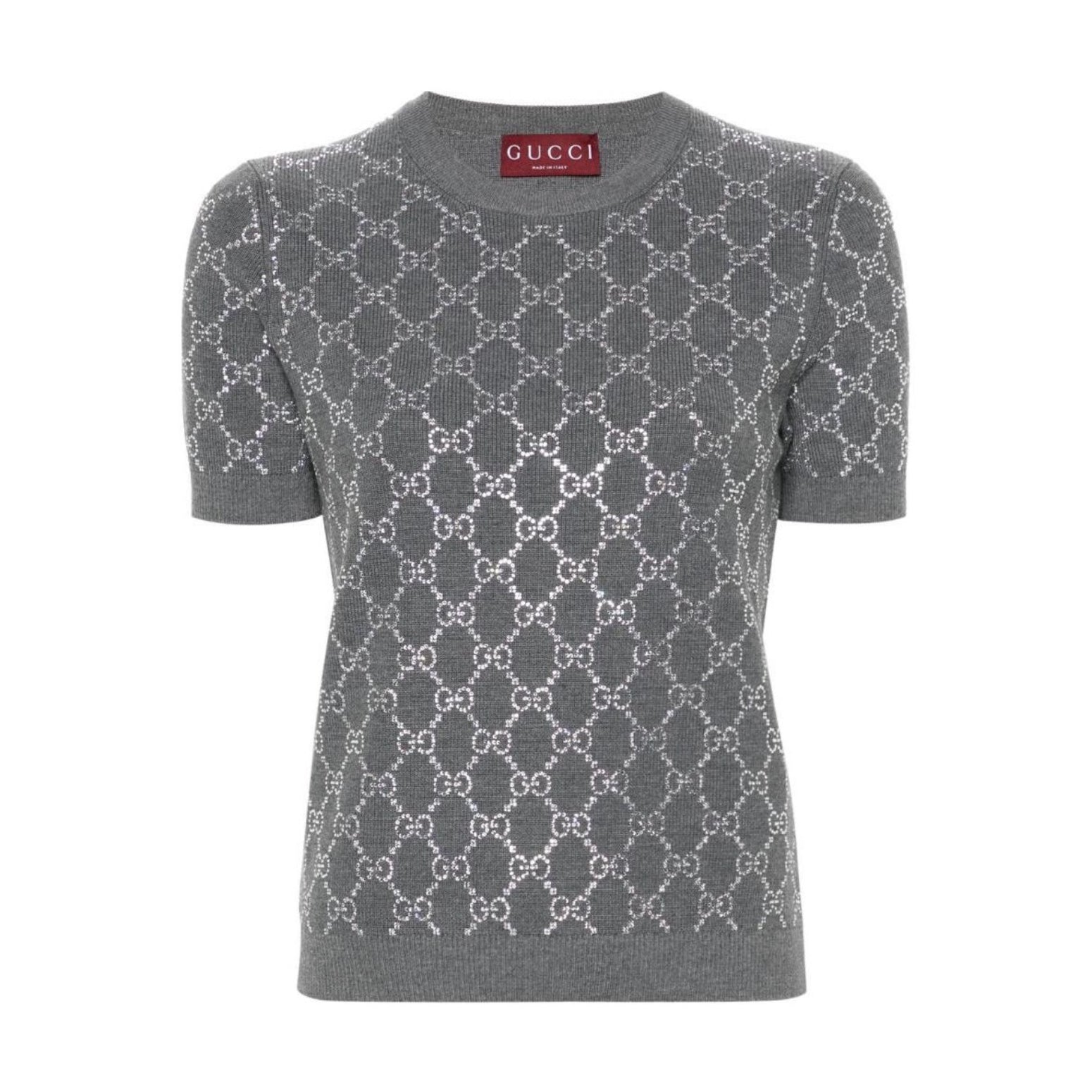 Women's Summer Gray Letter Logo Rhinestone Decoration Slim Short Sleeve Knit T-Shirt #72992