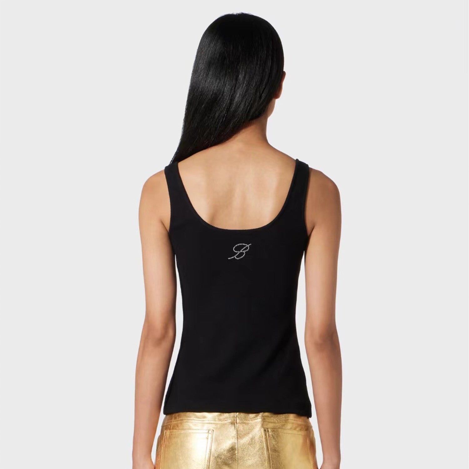 Blumarine Women's Spring And Summer Delicate Butterfly Metal Jewelry Vest Stretch Black Undershirt Fashion Casual Knit Sleeveless Tops Ngvp #8912