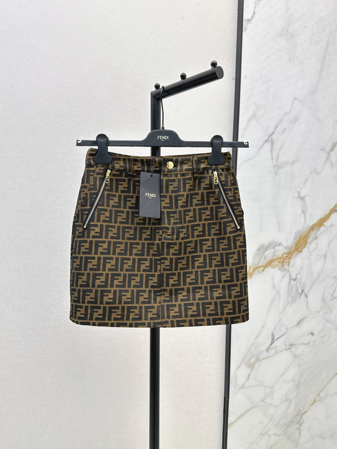 Women's Spring/summer Classic Fashion Ff Jacquard Pattern Pocket Zipper Casual Short Skirt #78394