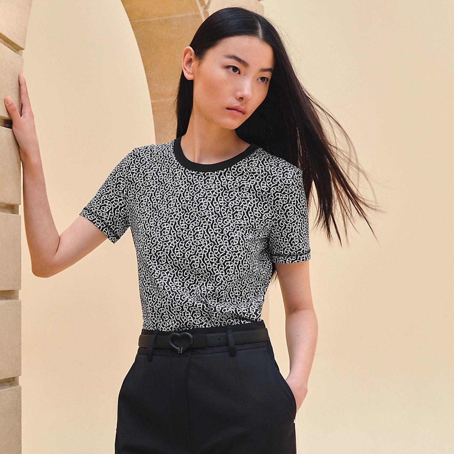 Women's Naoussa Chaine Slim Fit T-Shirt Graphic Print Colorblocking Fashion Casual Top #71353