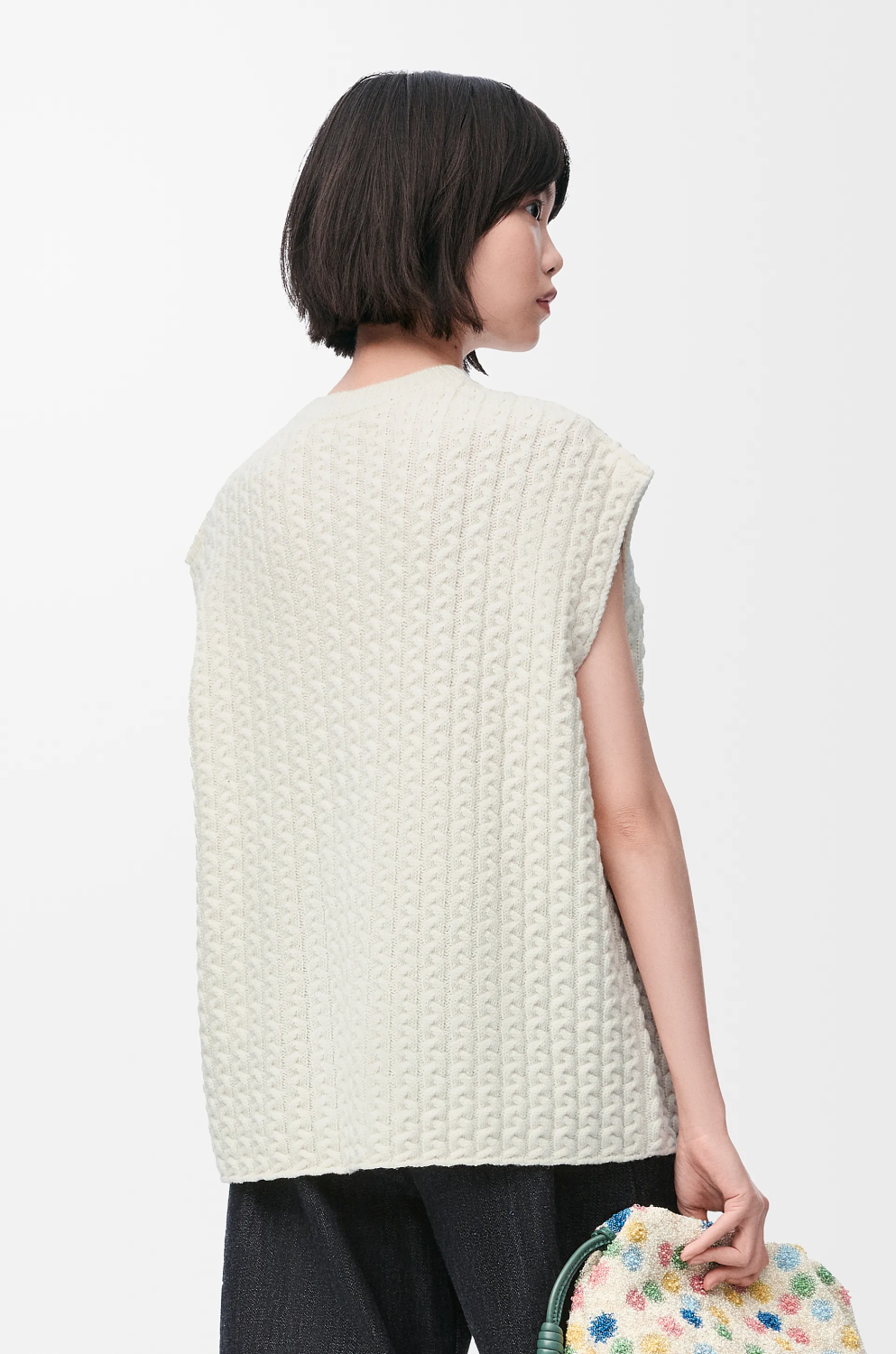 Women's High-Street Crew Neck Sleeveless Wool Vest Spring/Fall Logo Knit Sweater #81567