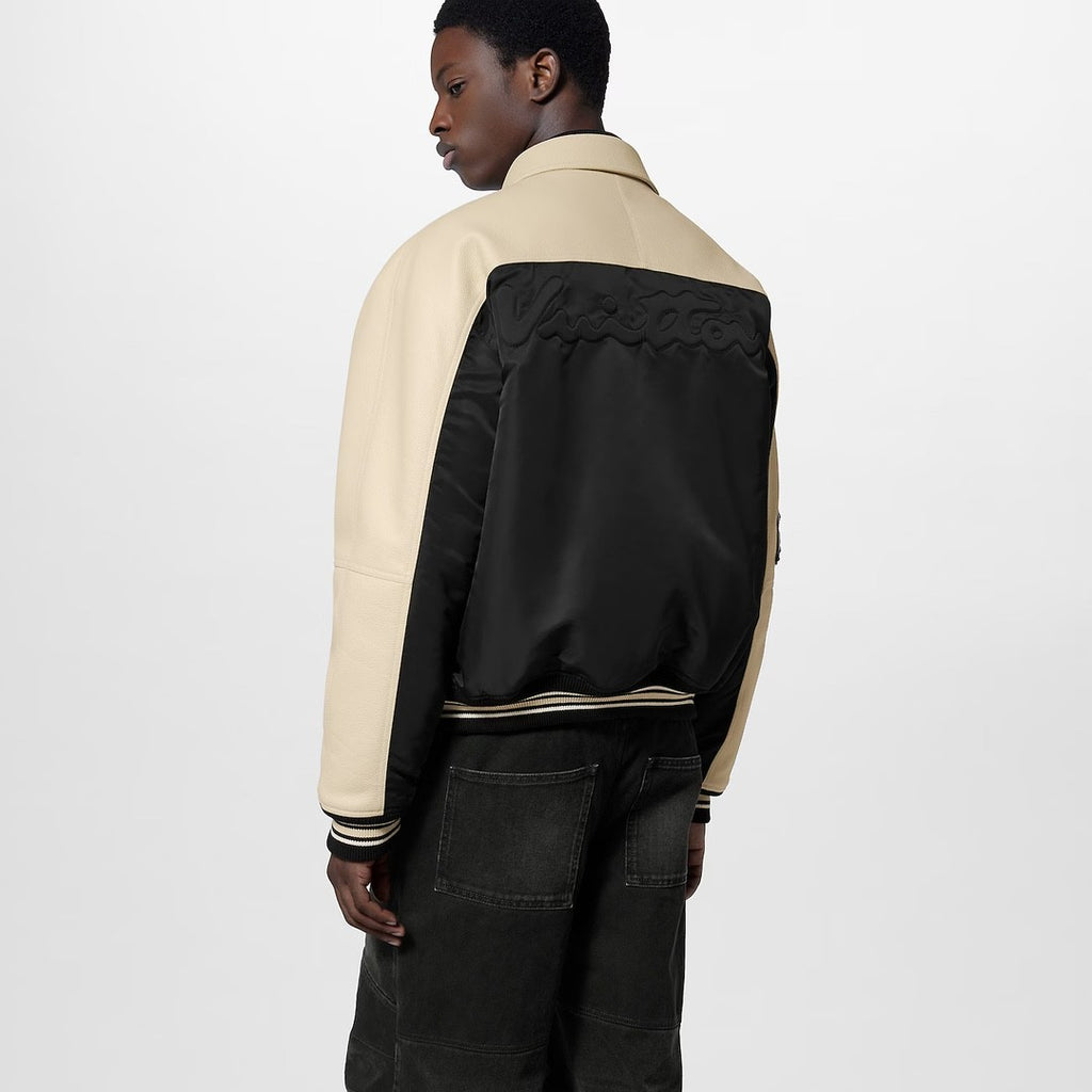 Men's Autumn Single Breasted Leather And Nylon Blouson Jacket #72784