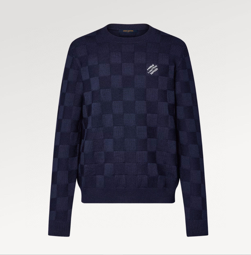 Men's Spring And Autumn Plaid Logo Beaded Pullover Knitted Wool Round Neck Pullover Sweater #98268