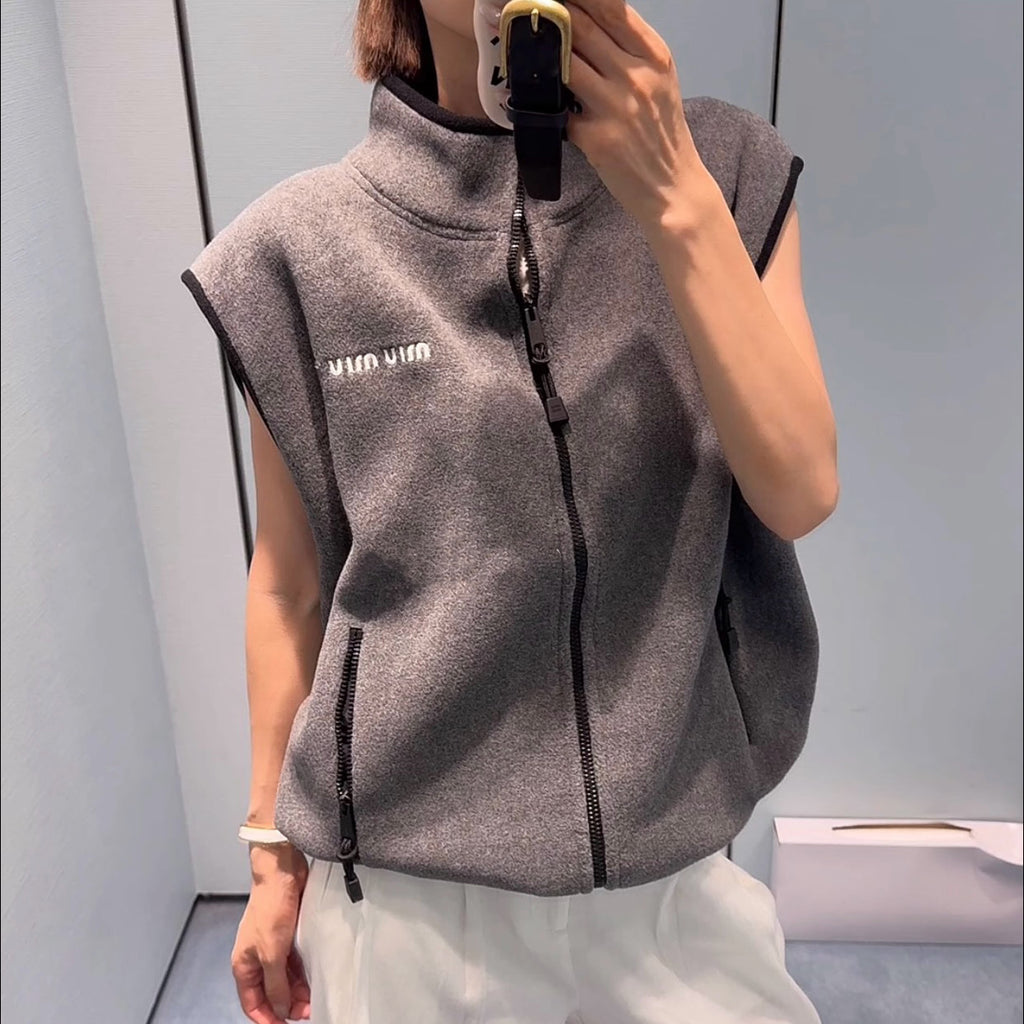 Men's And Women's Spring And Fall Suede Stand-up Collar Zipper Sleeveless Vest Jacket #73174