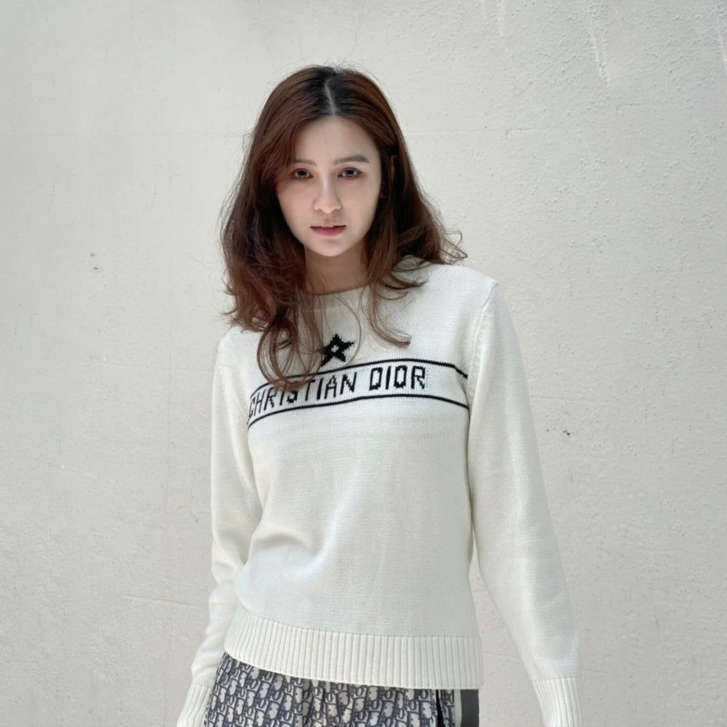 Women's Autumn And Winter Jacquard Knit Sweater Gray Pink 100% Cashmere Fabric With Logo Round Neck Long Sleeve Pullover Knitted Sweater #71784